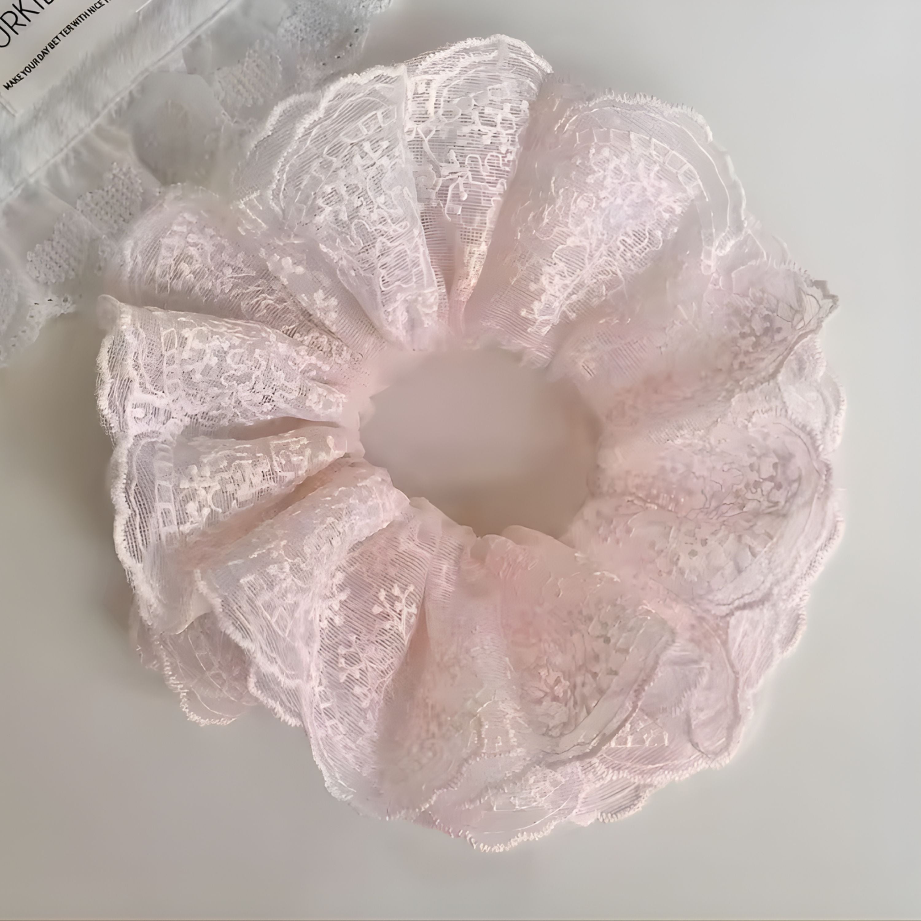 Kitcheniva Large Embroidered Lace Scrunchie 1 Pcs, Pink