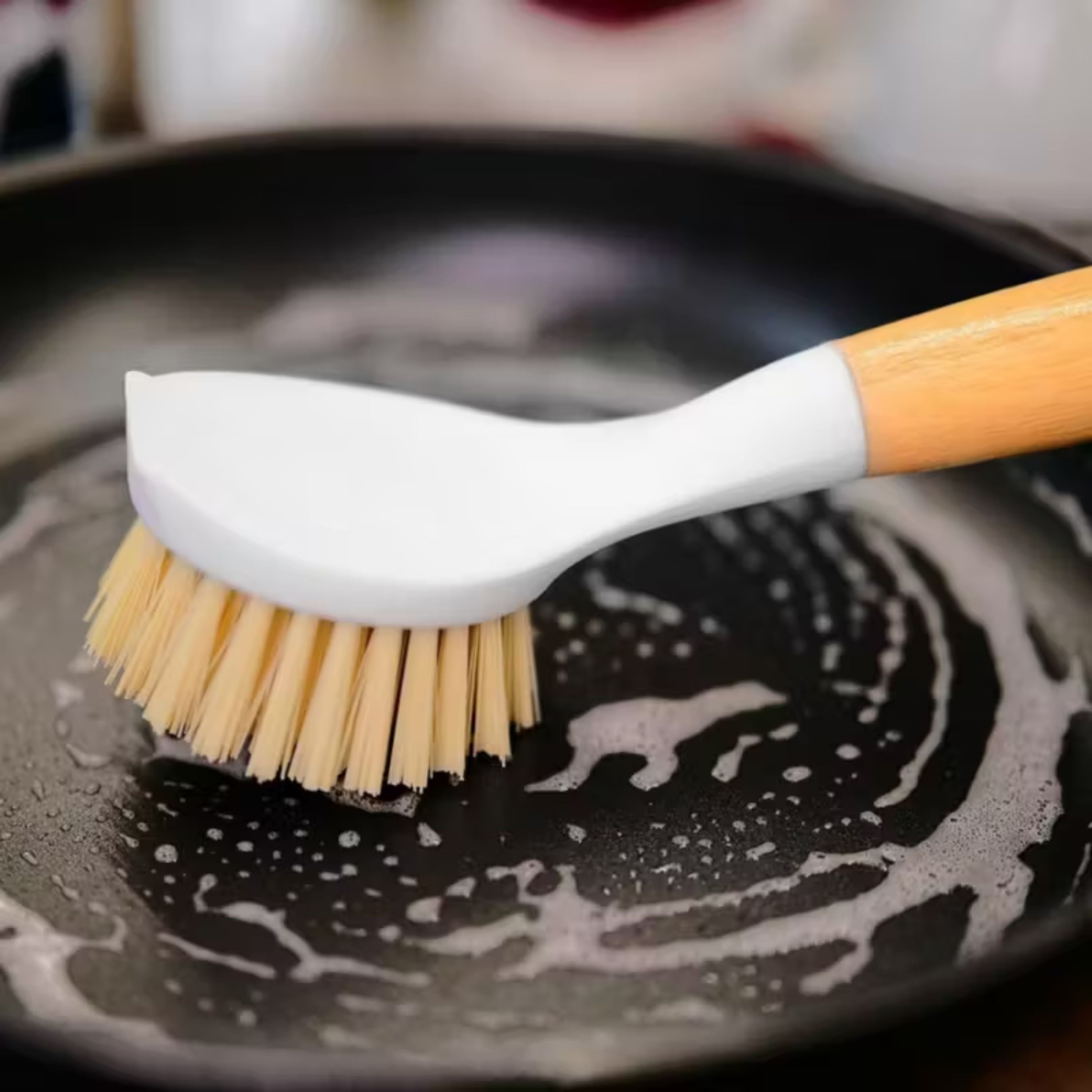 Kitcheniva Nylon Cleaning Brush with Bamboo Handle 1 Pcs - For Cleaning Dishes, Stove & Sink