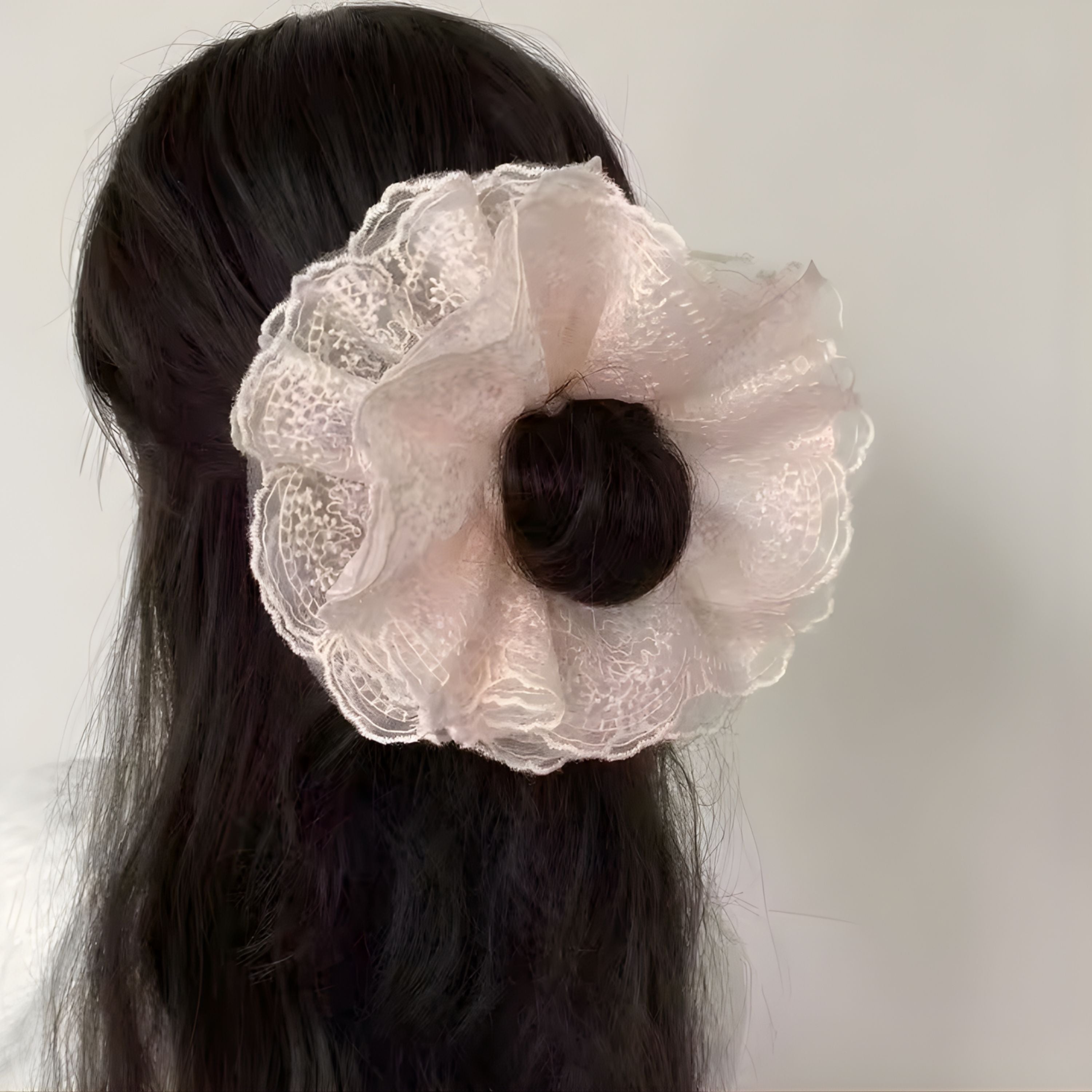 Kitcheniva Large Embroidered Lace Scrunchie 1 Pcs, Pink