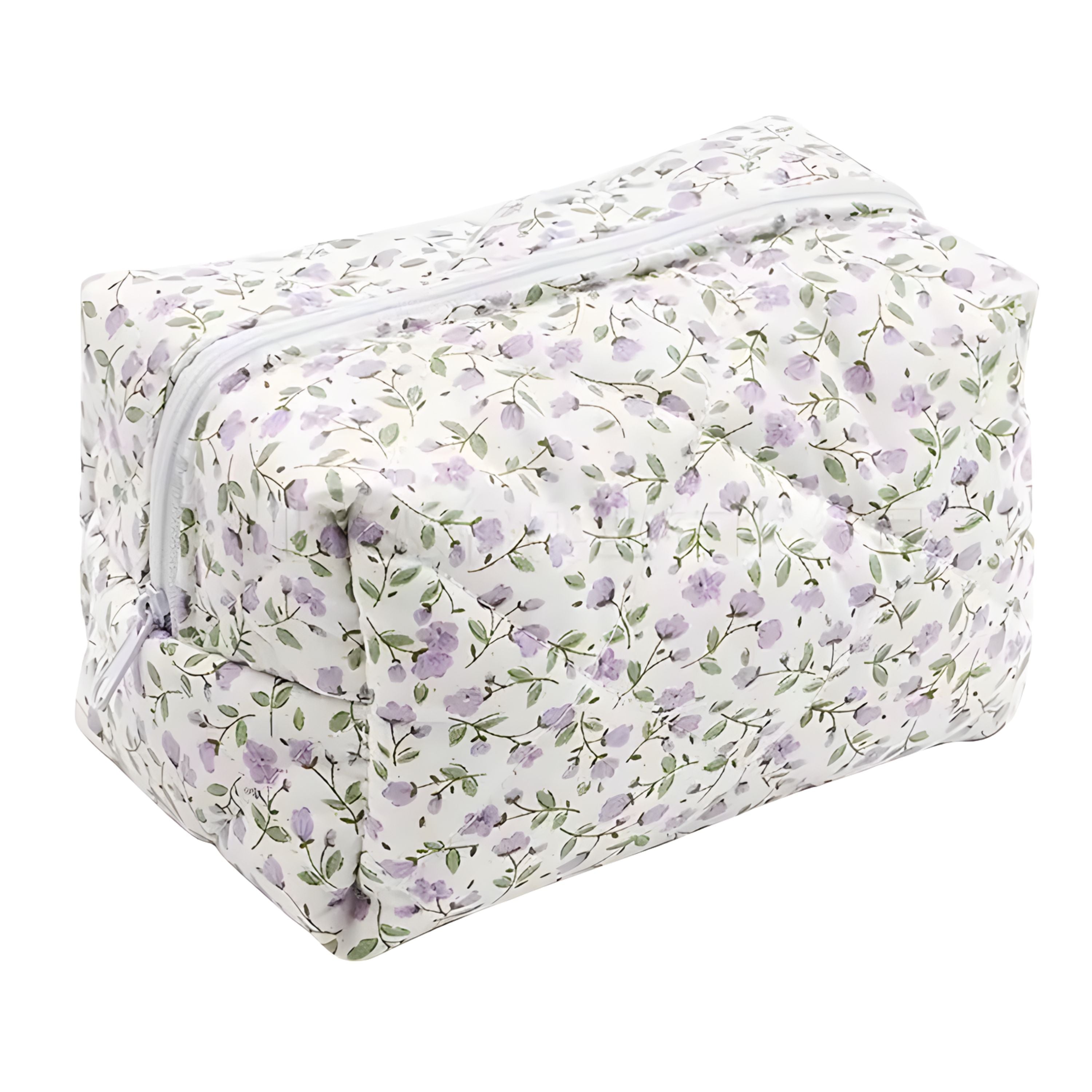 Kitcheniva Quilted Puffy Floral Makeup Bag with Zipper Closure, Lavender