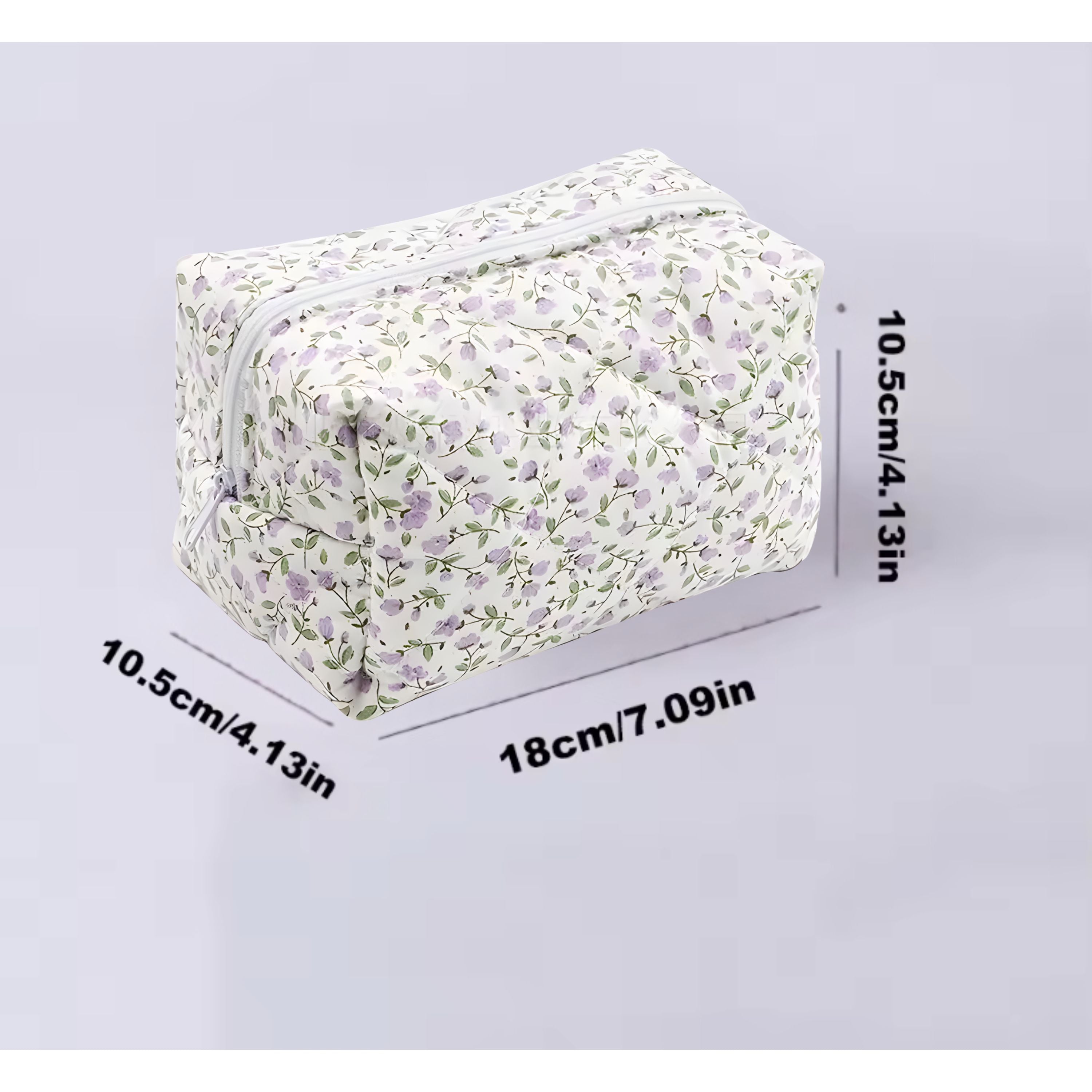 Kitcheniva Quilted Puffy Floral Makeup Bag with Zipper Closure, Lavender