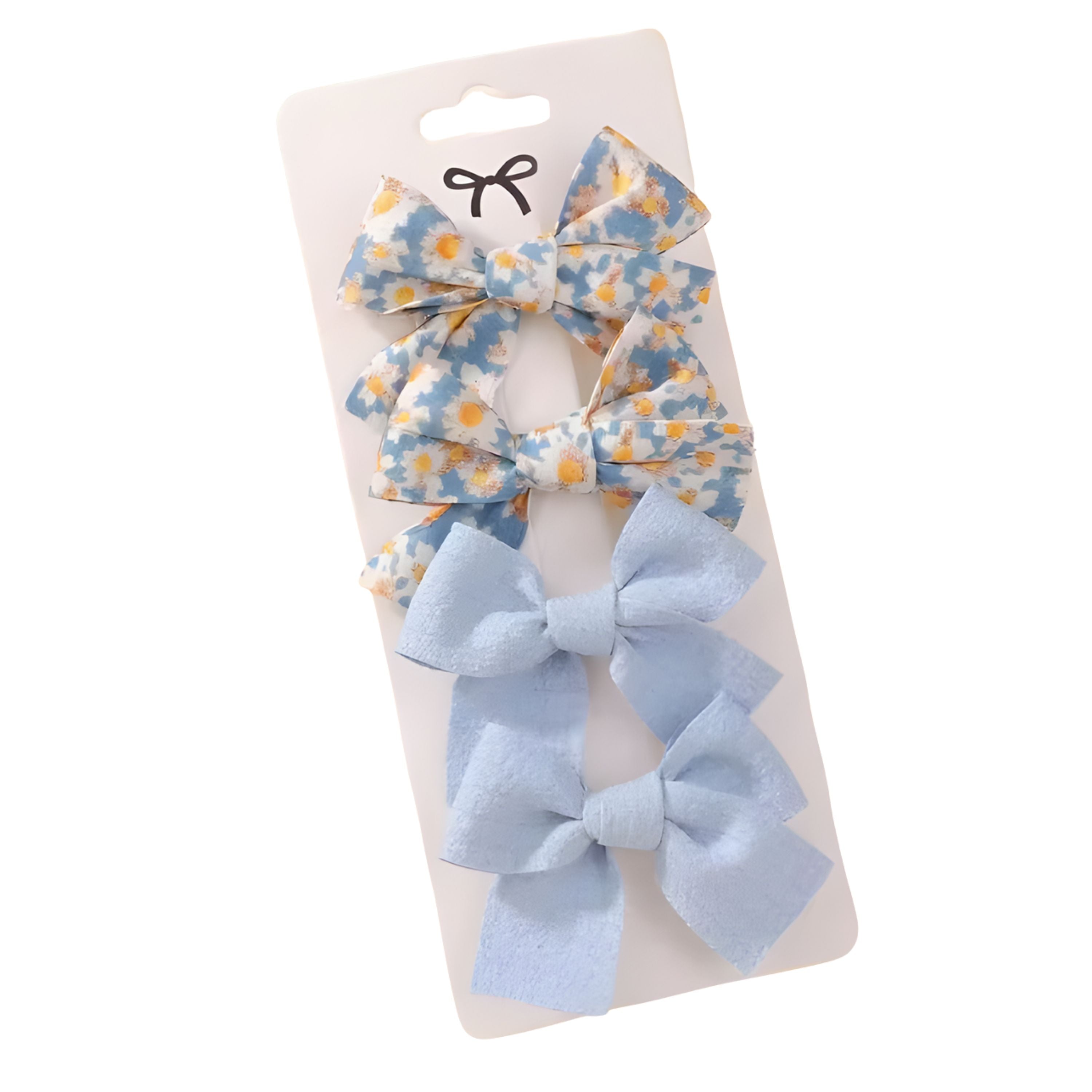 Kitcheniva Children's Bow Hair Clips 4 Pcs - Floral & Solid Blue Design