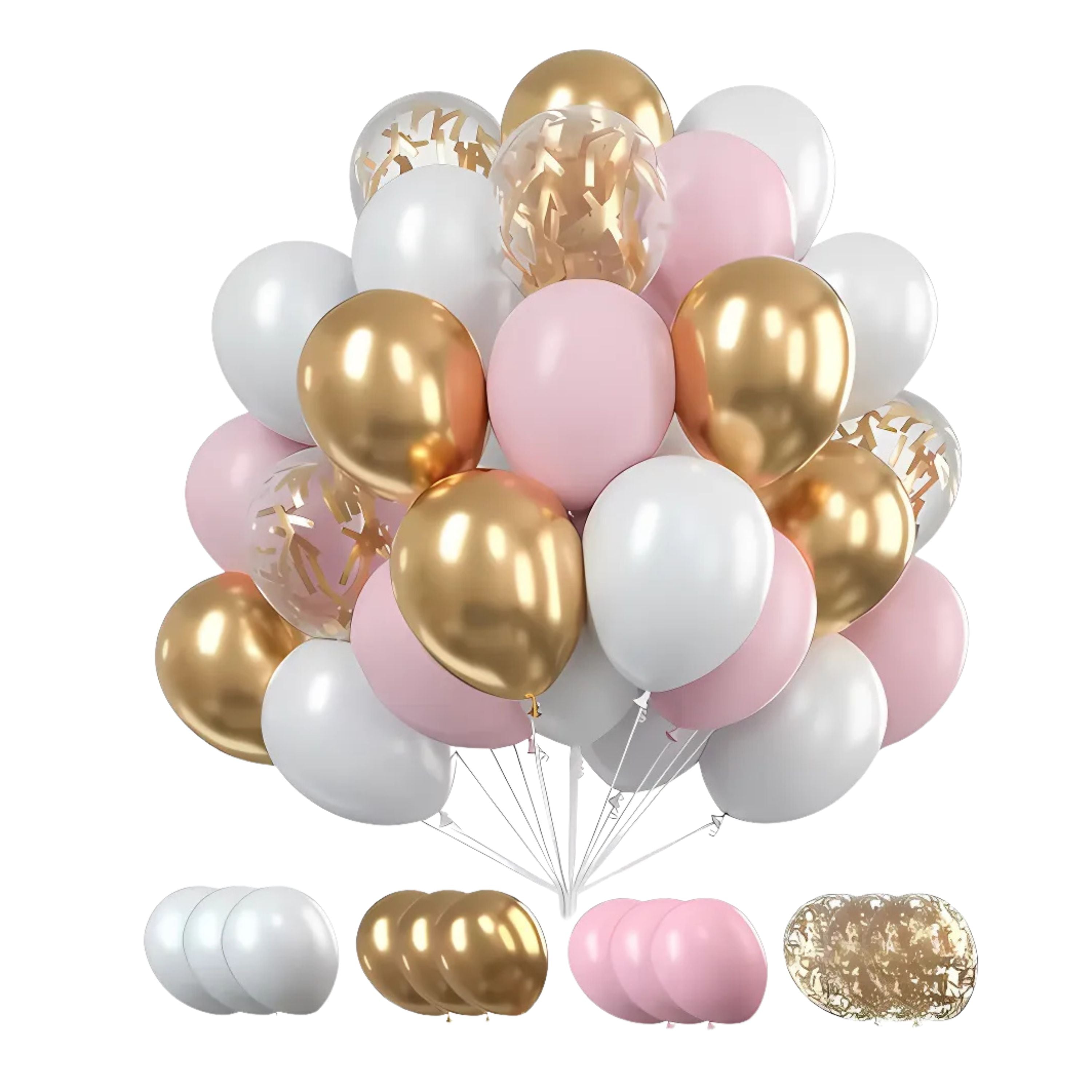 Kitcheniva 30-Pack White, Gold, & Pink Party Balloon Set – Birthday, Wedding, Baby Shower, Graduation, Anniversary Decorations