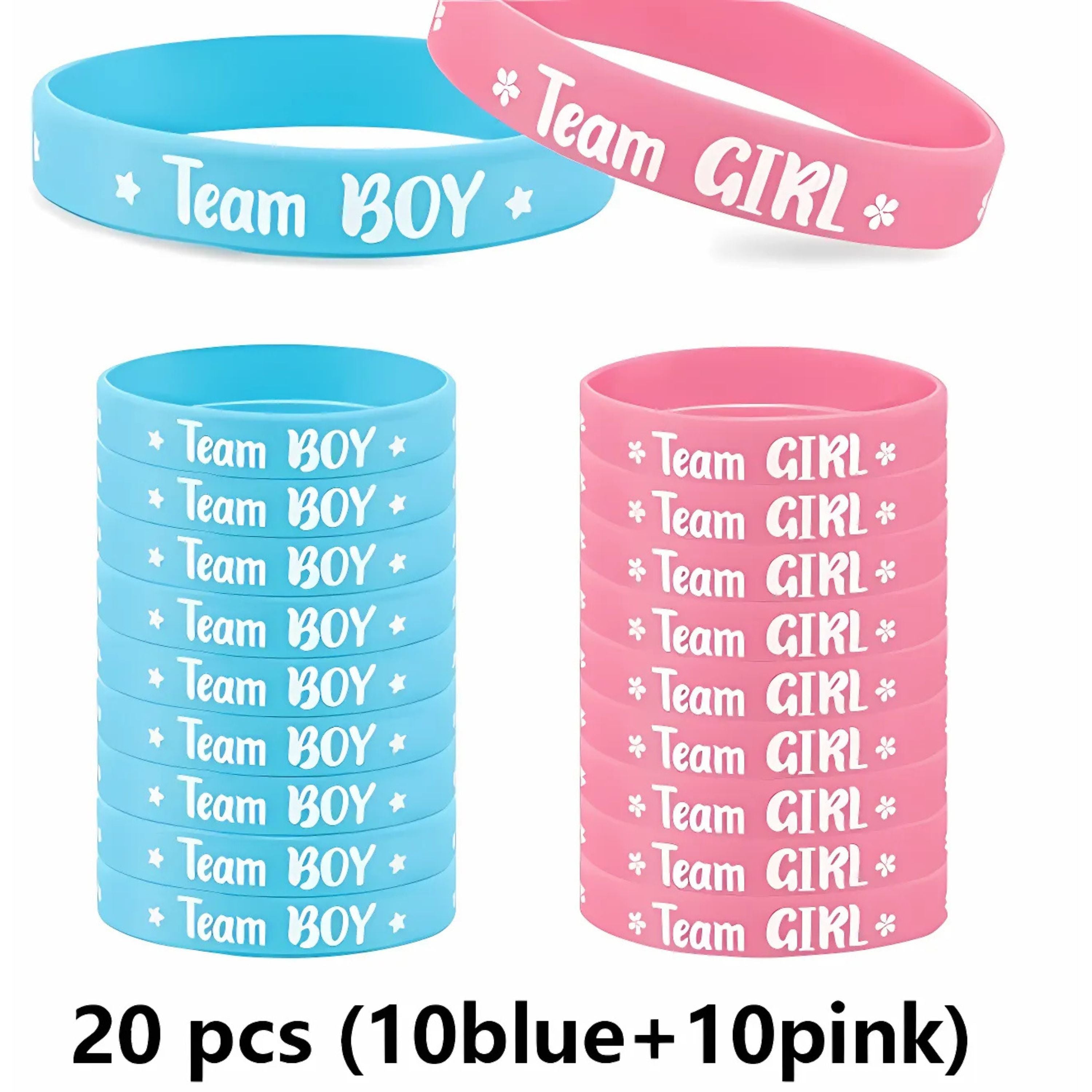 Kitcheniva 20 Pack Gender Reveal Bracelets – Baby Shower Decorations & Party Favors, Team Boy & Team Girl