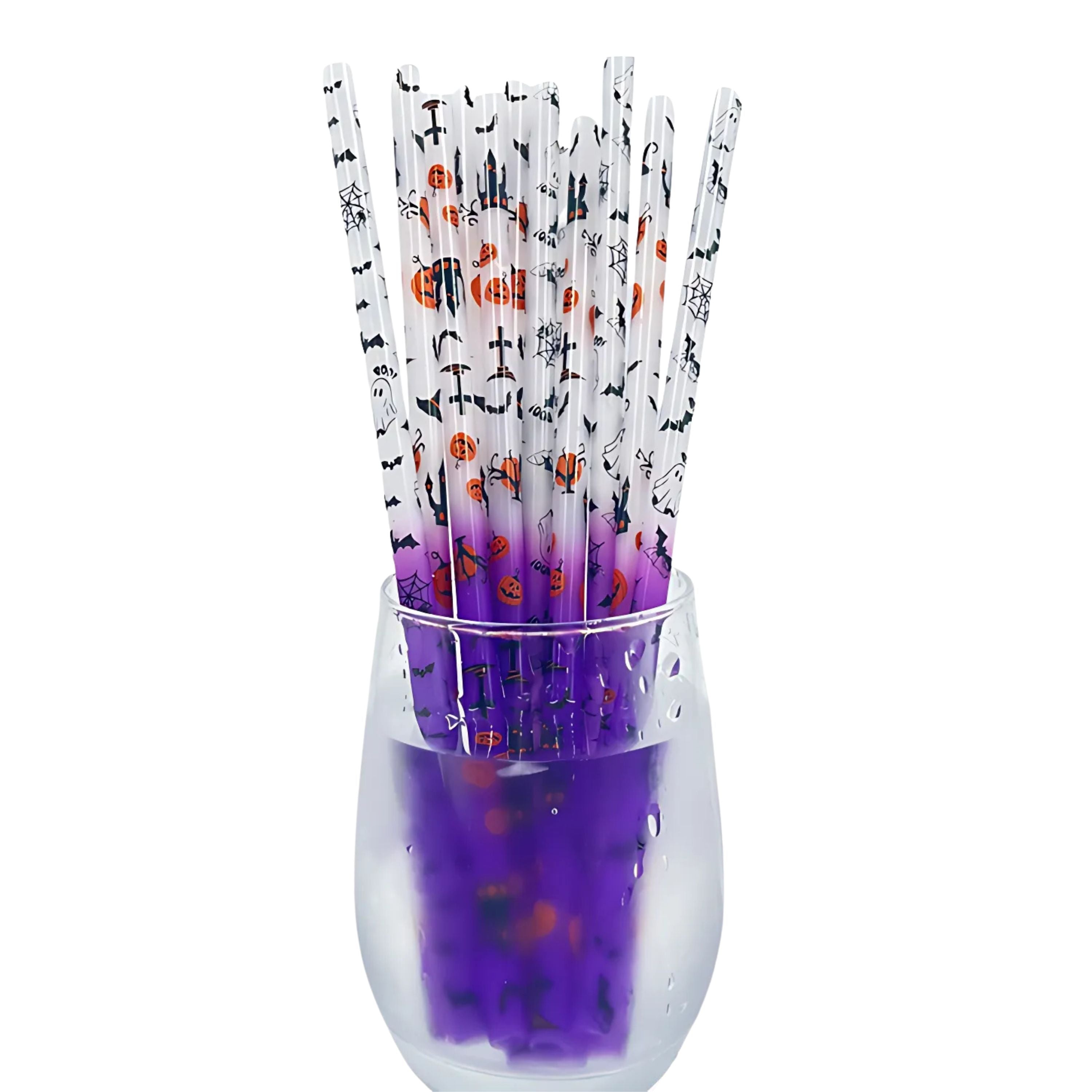 Kitcheniva Halloween Color-Changing Reusable Straws – Durable Plastic for Cold Drinks & Bar Use 12 Pcs