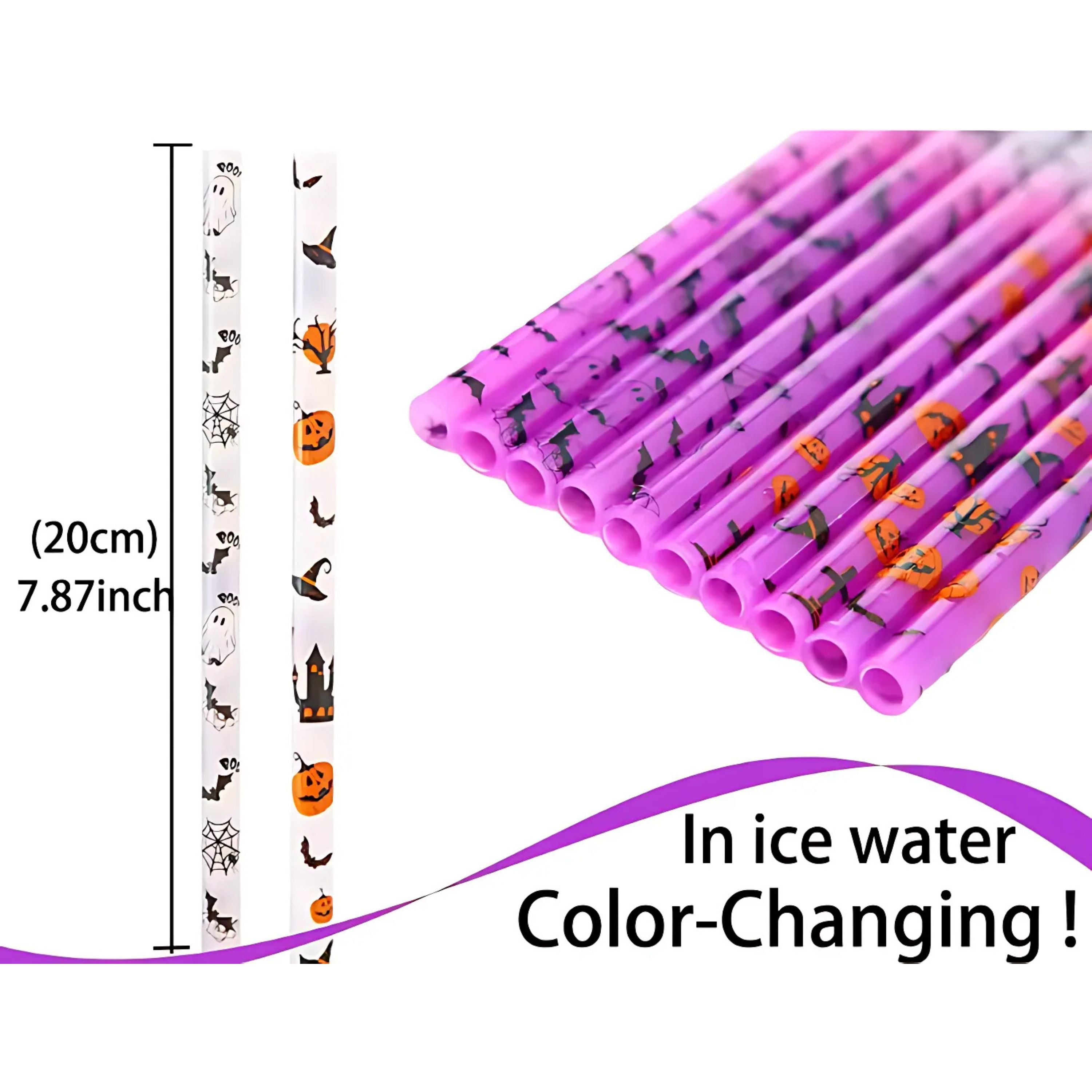 Kitcheniva Halloween Color-Changing Reusable Straws – Durable Plastic for Cold Drinks & Bar Use 12 Pcs