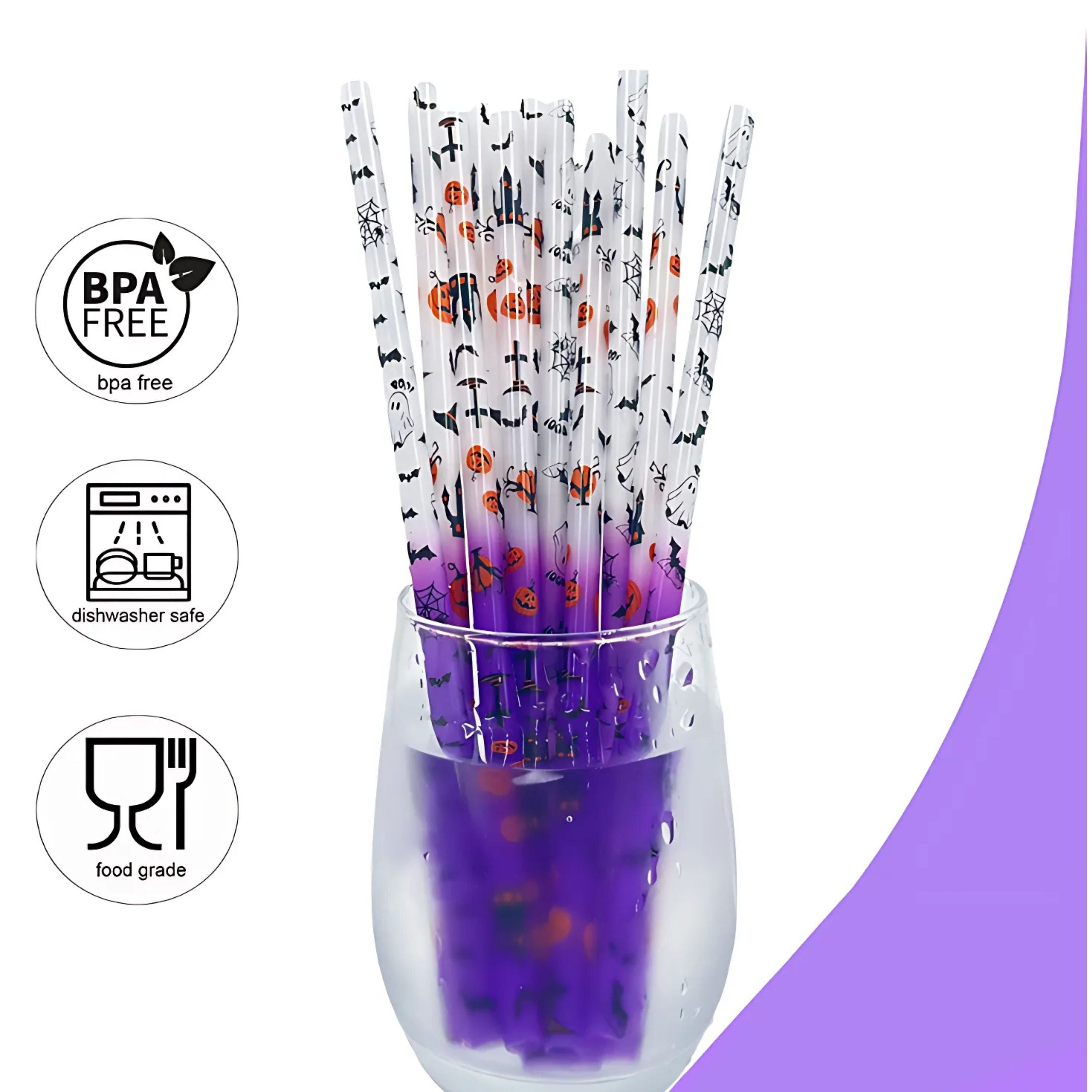 Kitcheniva Halloween Color-Changing Reusable Straws – Durable Plastic for Cold Drinks & Bar Use 12 Pcs
