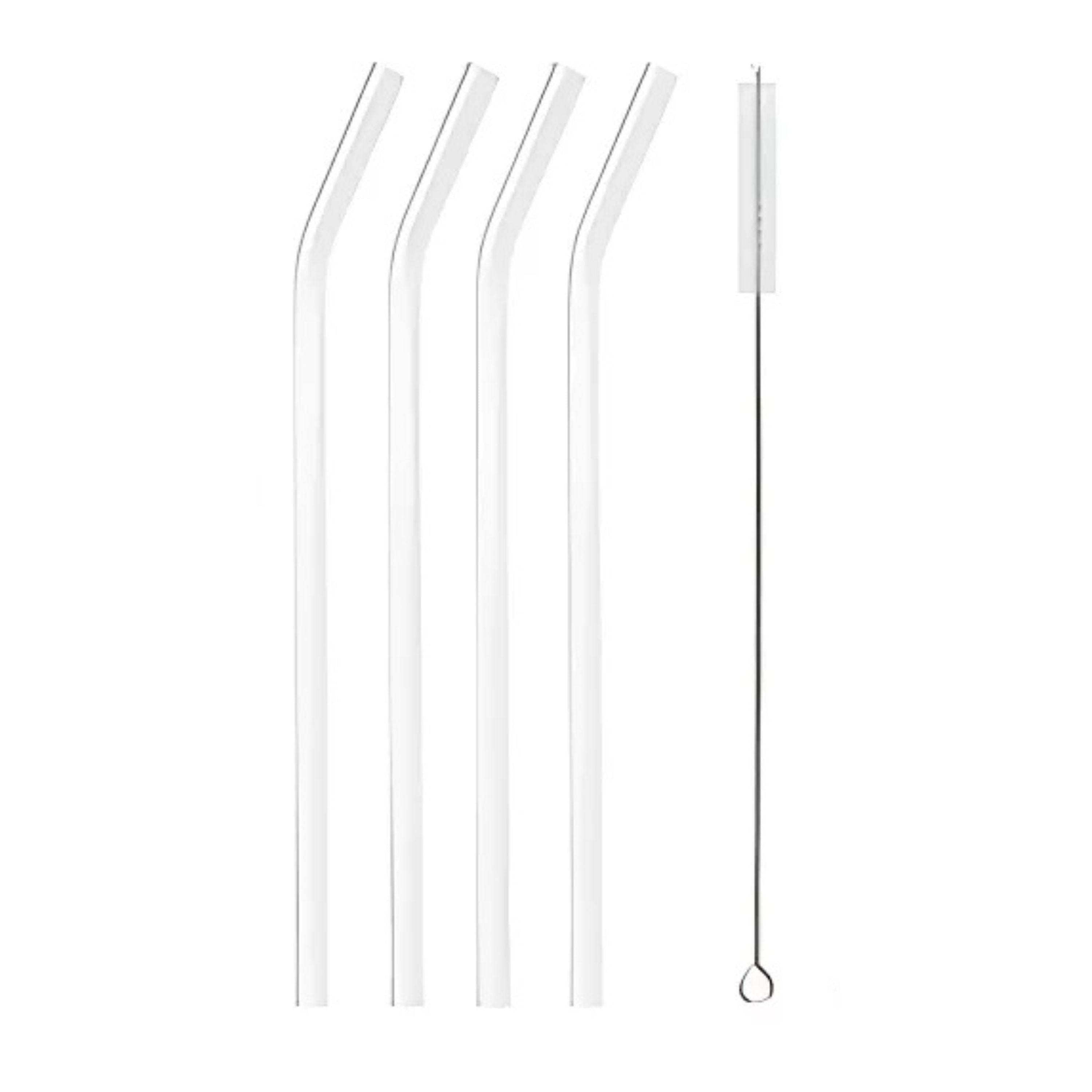 Kitcheniva Reusable Glass Straws with Cleaning Brush, 4 Pcs, Curved