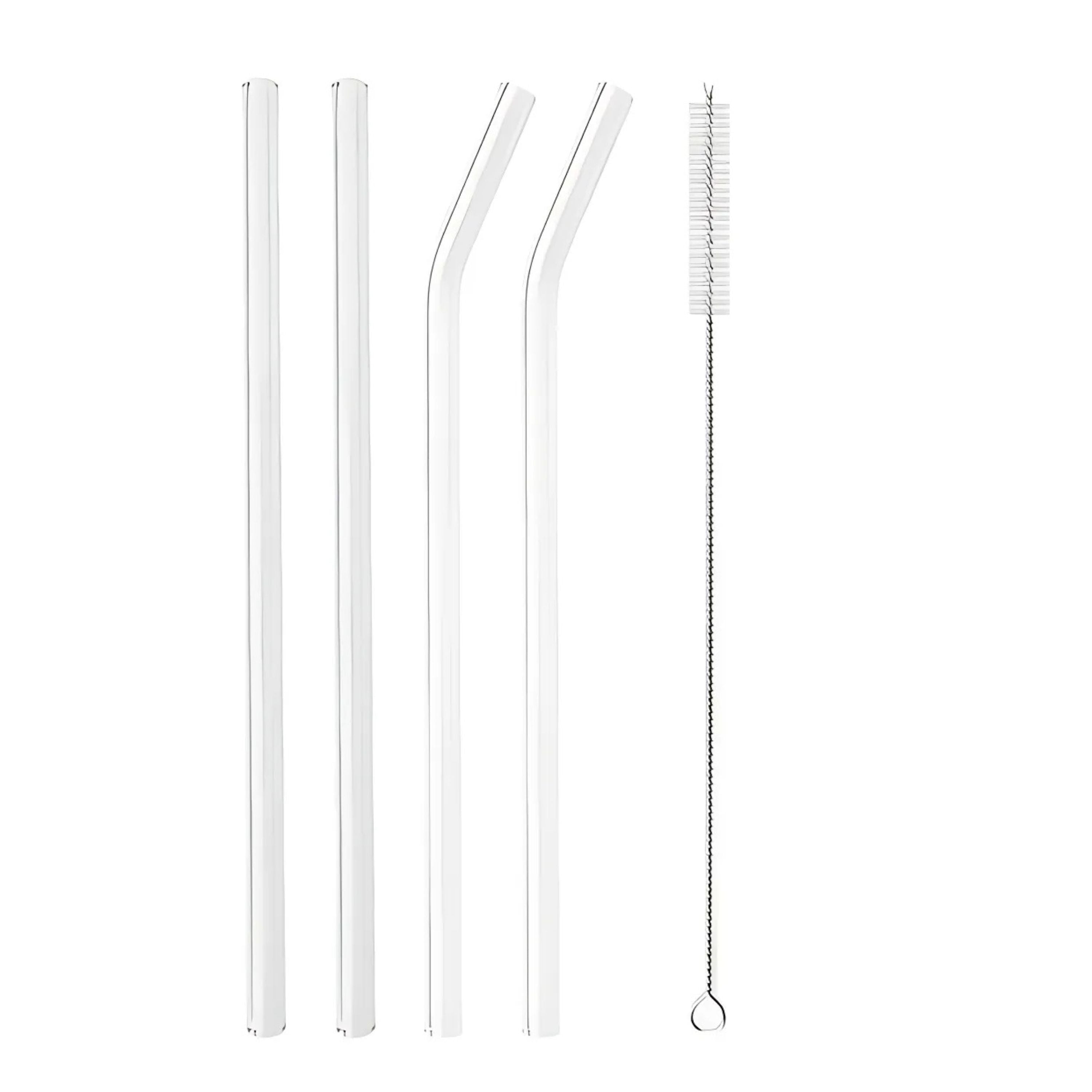 Kitcheniva Reusable Glass Straws with Cleaning Brush, 4 Pcs, Straight & Curved