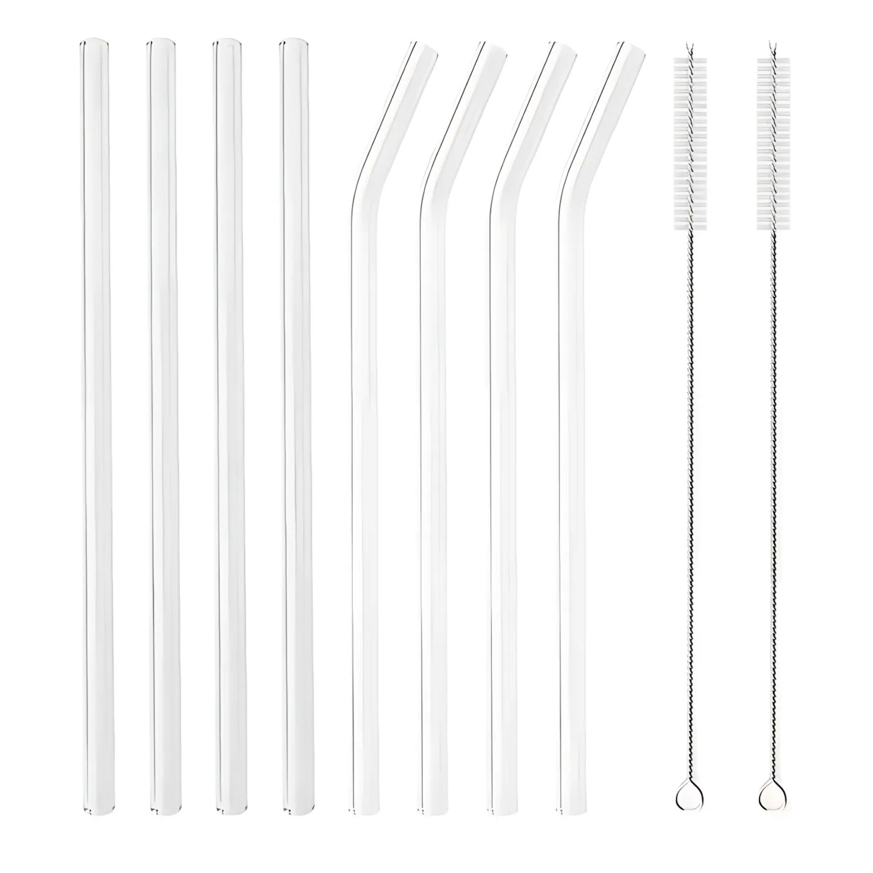 Kitcheniva Reusable Glass Straws with Bag & Cleaning Brush, 8 Pcs, Straight & Curved