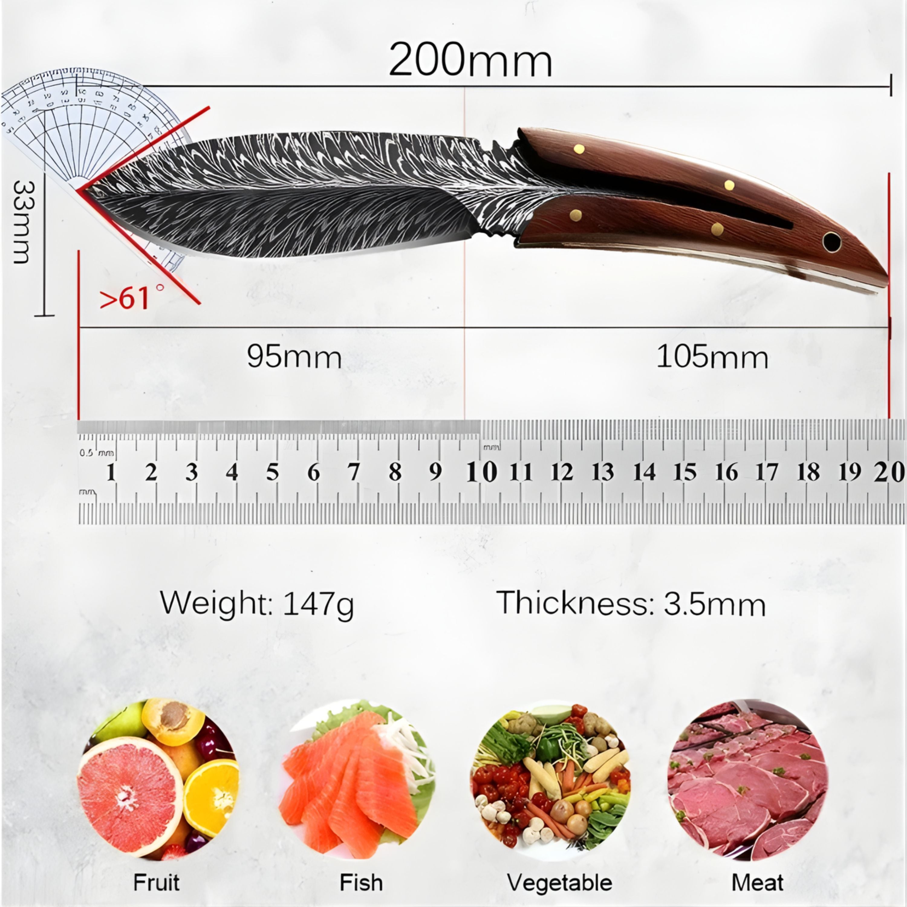 Kitcheniva Stainless Steel Kitchen Knife with Wooden Handle & Leather Sheath - 3.75