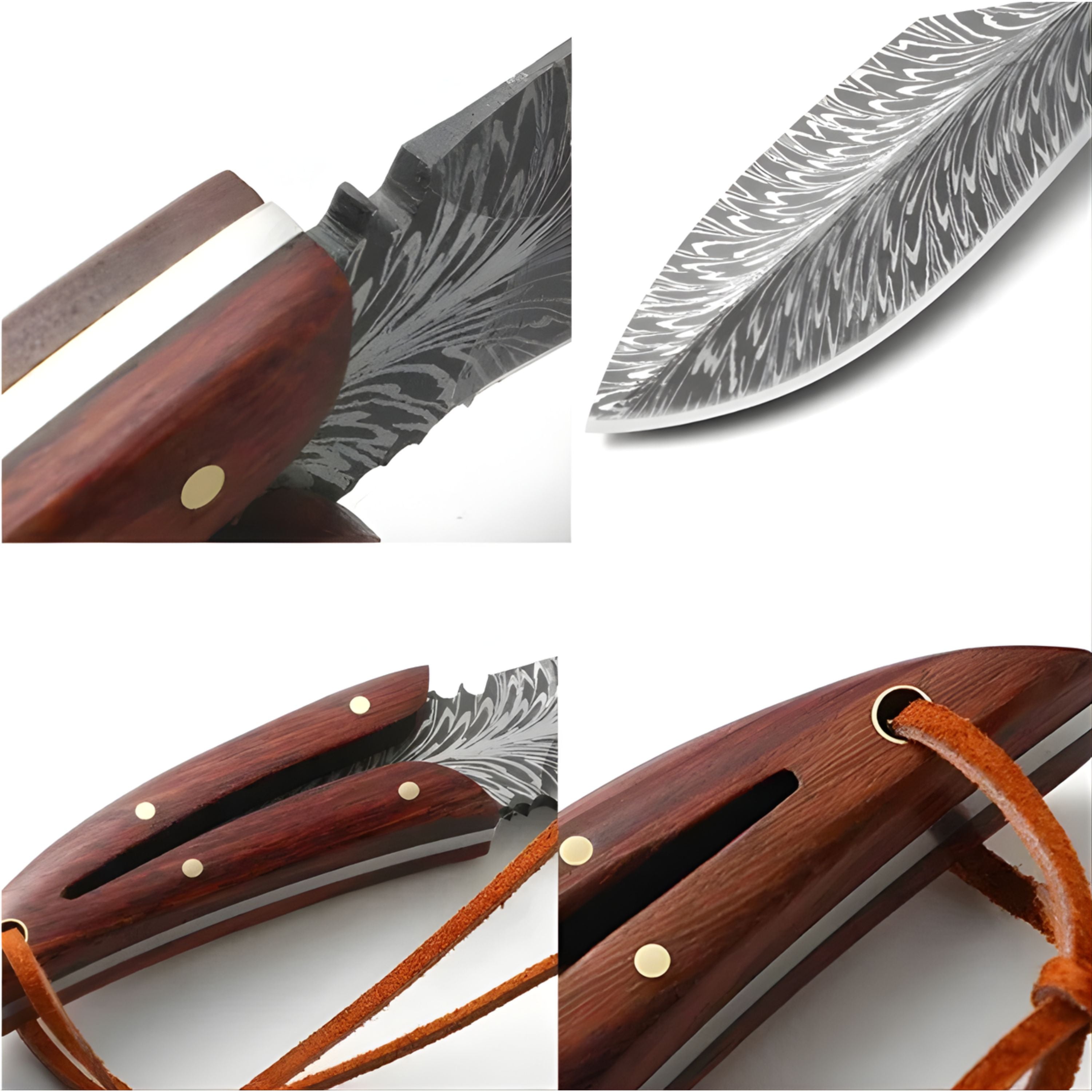 Kitcheniva Stainless Steel Kitchen Knife with Wooden Handle & Leather Sheath - 3.75" Blade, 7.87" Overall Length