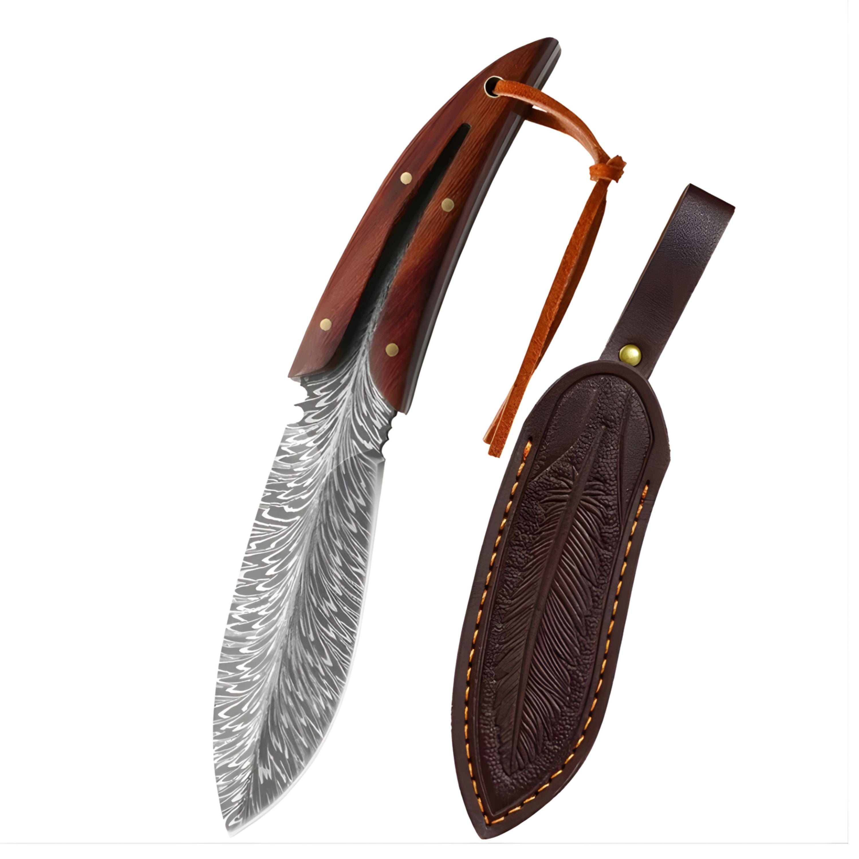 Kitcheniva Stainless Steel Kitchen Knife with Wooden Handle & Leather Sheath - 3.75" Blade, 7.87" Overall Length