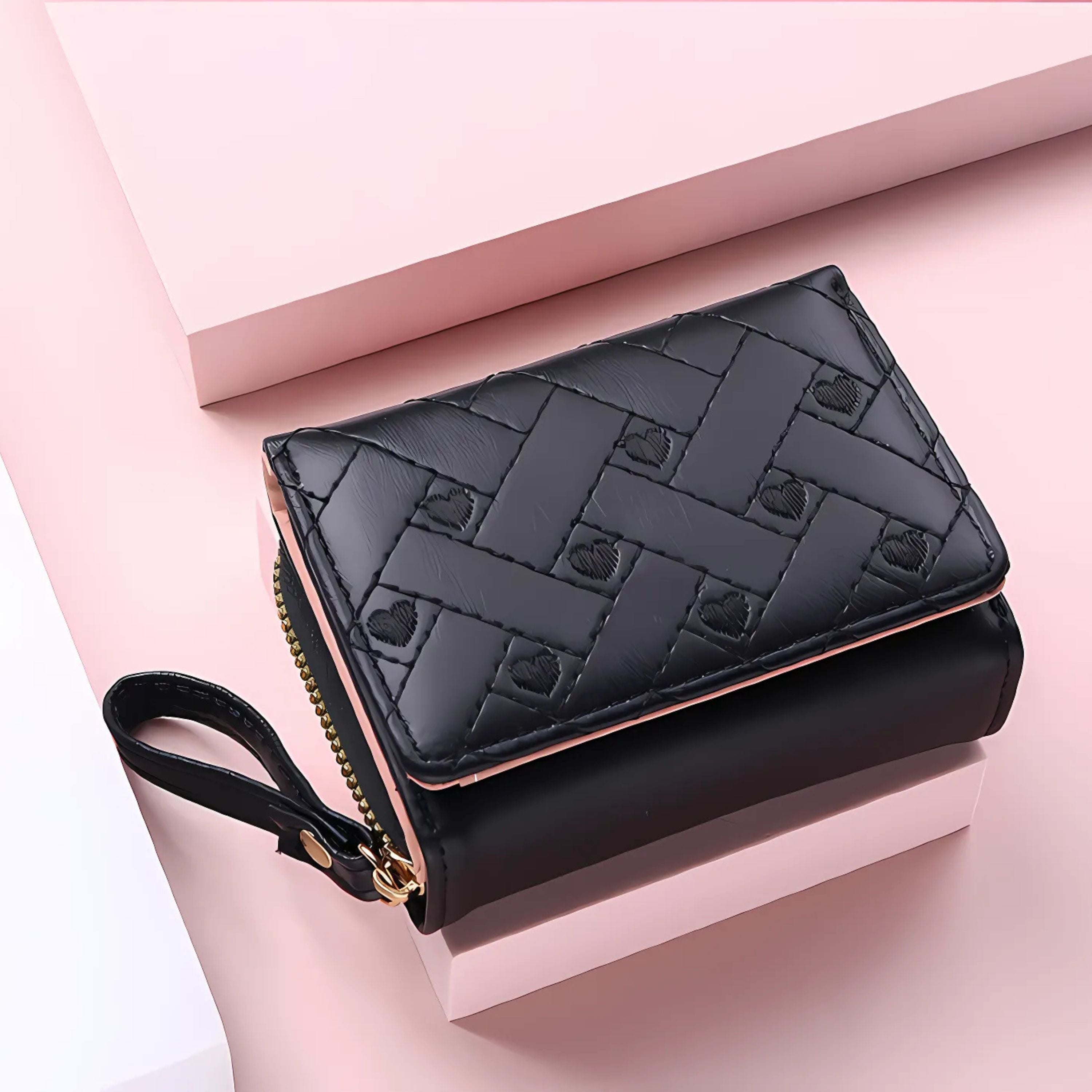 Kitcheniva Women's Heart Embroidered Wallet Black