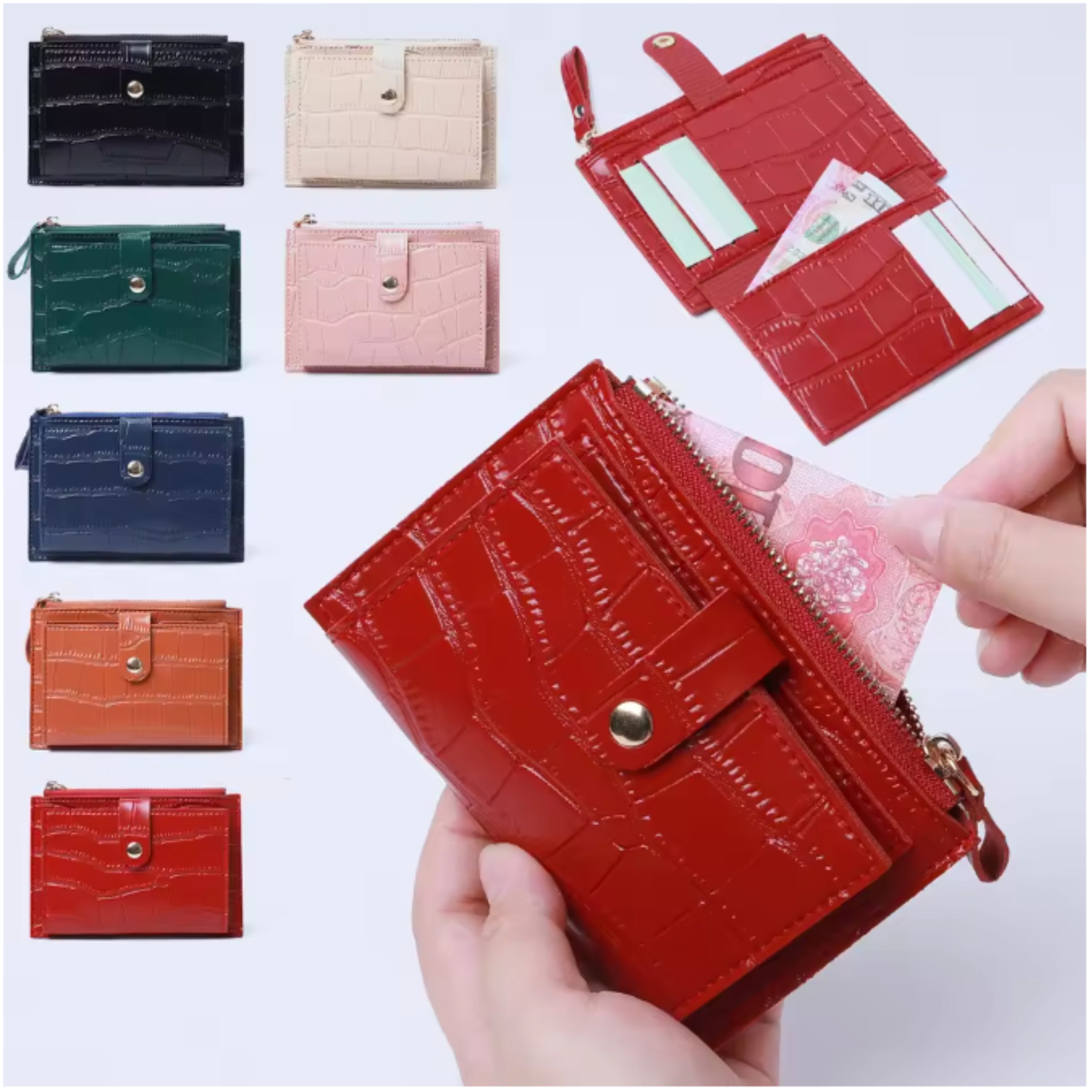 Kitcheniva Women's Ultra-Thin Lightweight Crocodile Print Wallet, Pink - Holds Cards, Coins & Cash