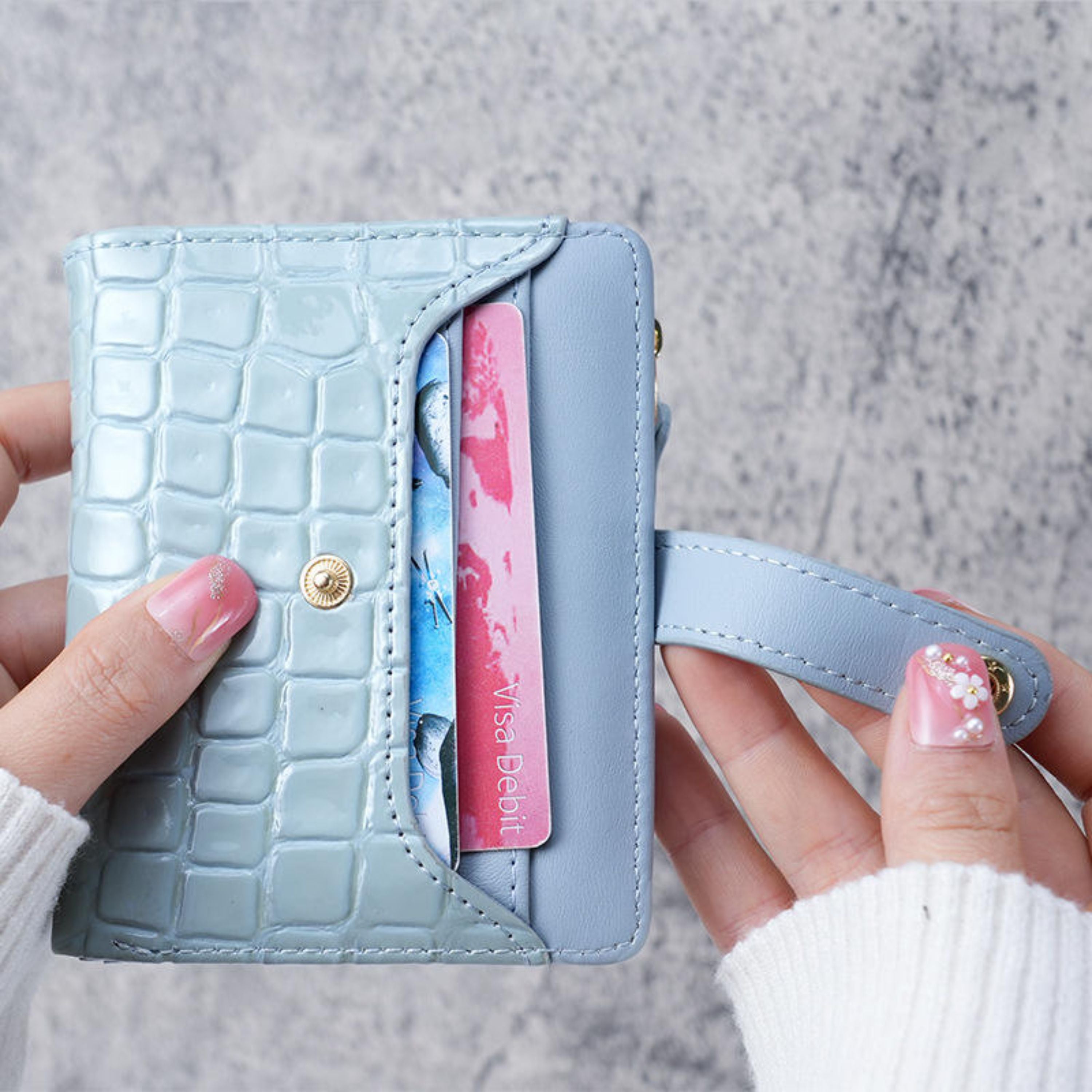 Kitcheniva Women's Crocodile Print Clutch Wallet, Blue