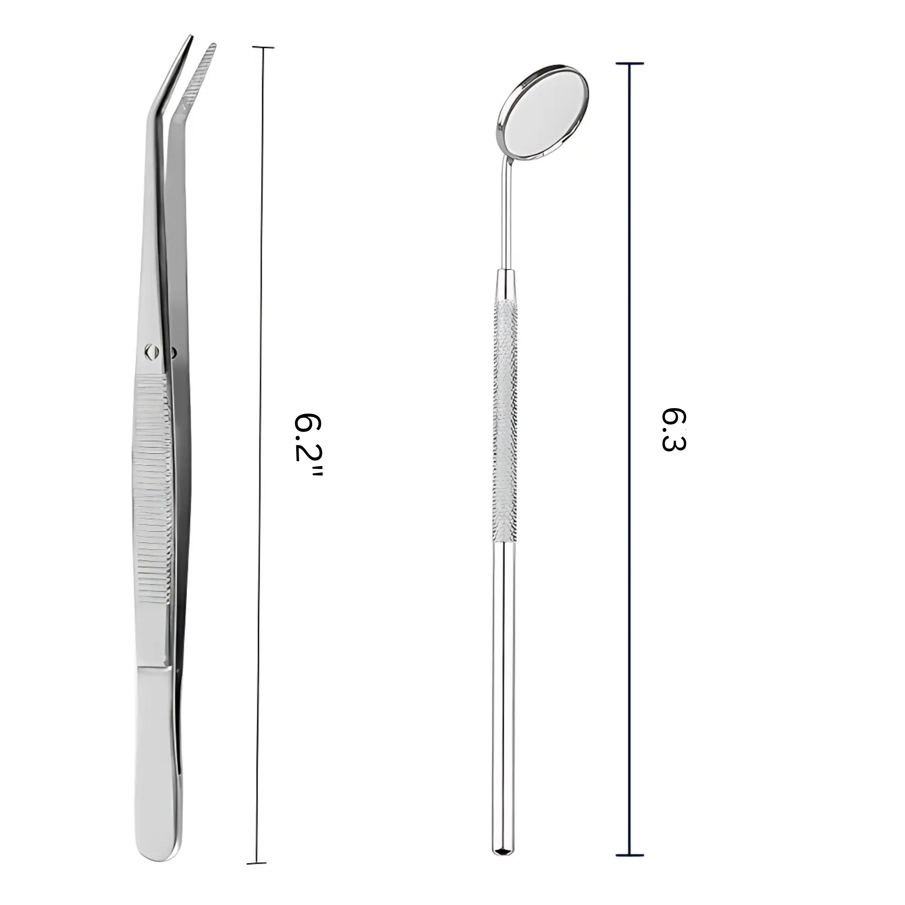 Kitcheniva Stainless Steel Dental Tools 3 Pcs - Plaque & Tartar Scraper, Mirror & Tweezers