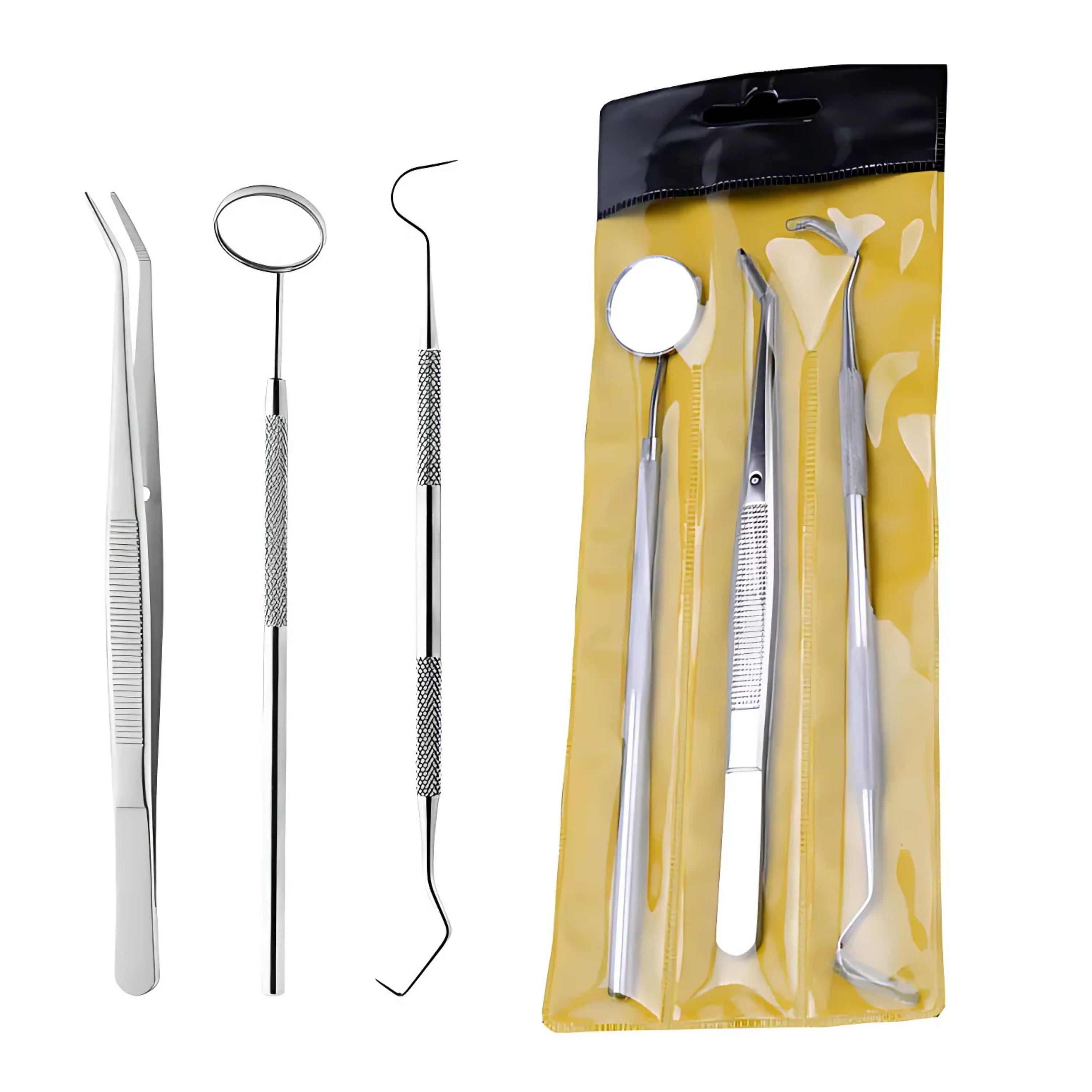 Kitcheniva Stainless Steel Dental Tools 3 Pcs - Plaque & Tartar Scraper, Mirror & Tweezers