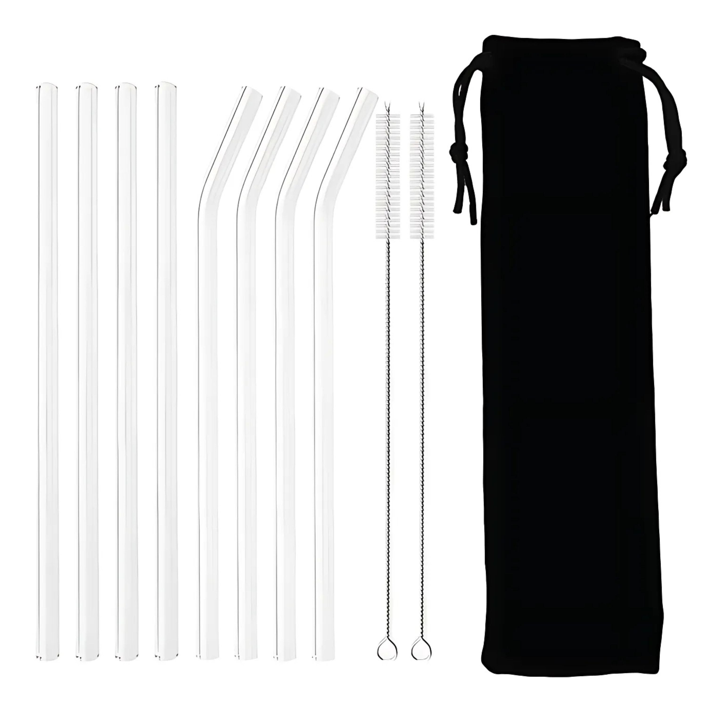 Kitcheniva Reusable Glass Straws with Bag & Cleaning Brush, 8 Pcs, Straight & Curved