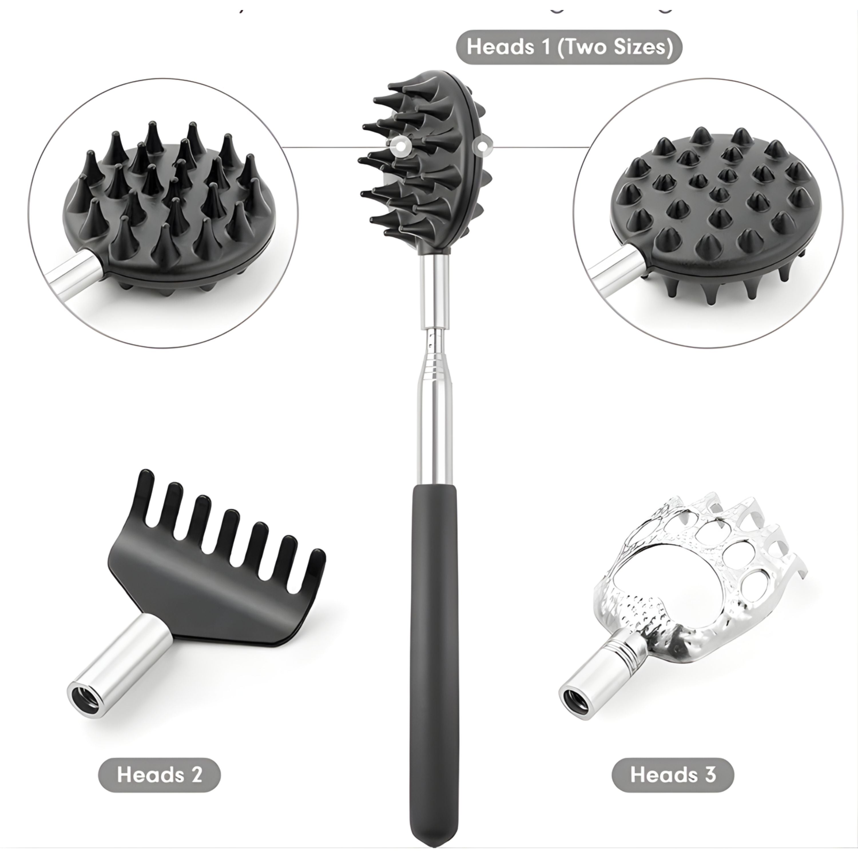 Kitcheniva Extendable Telescopic Back Scratcher with 3 Unique Heads and Carrying Bag