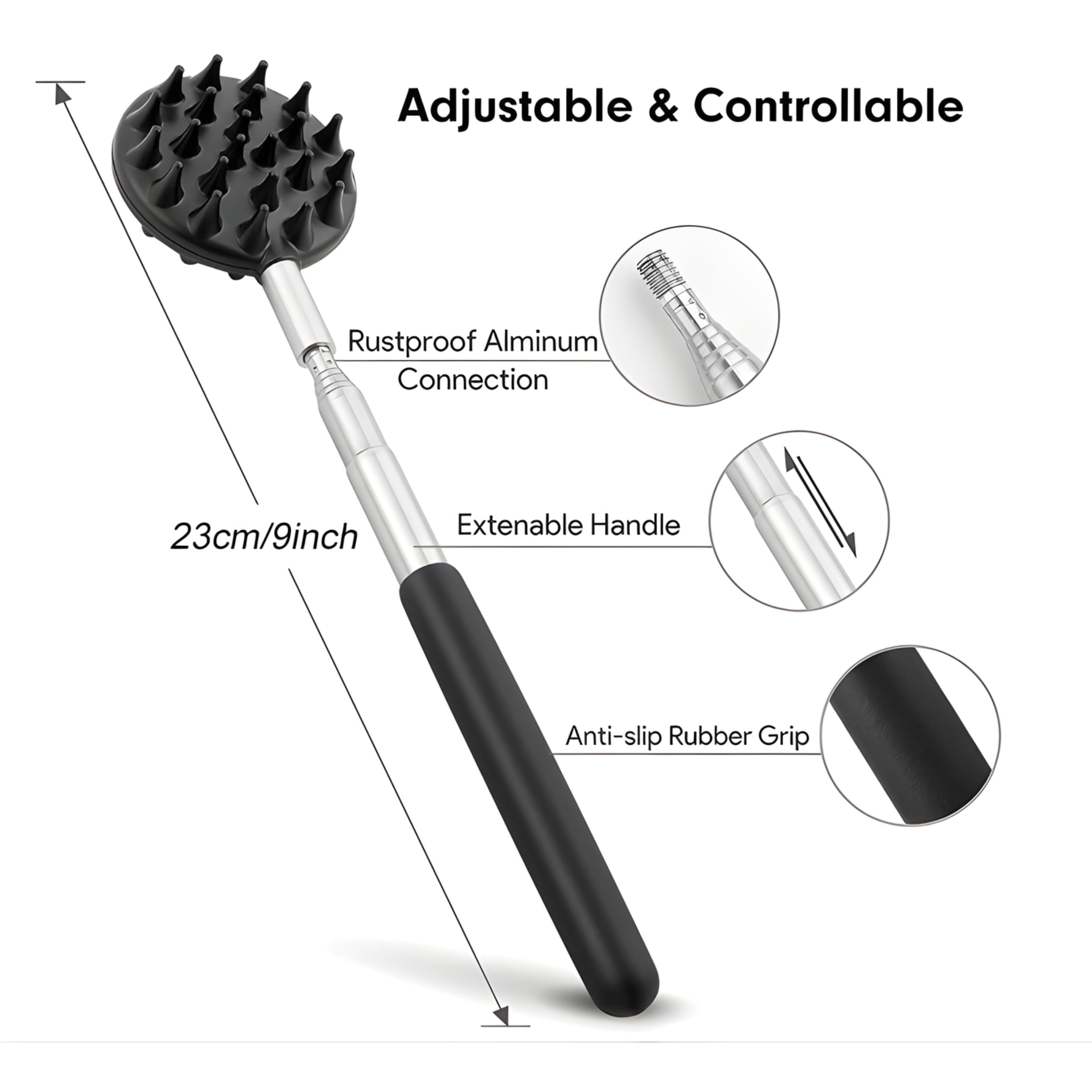 Kitcheniva Extendable Telescopic Back Scratcher with 3 Unique Heads and Carrying Bag