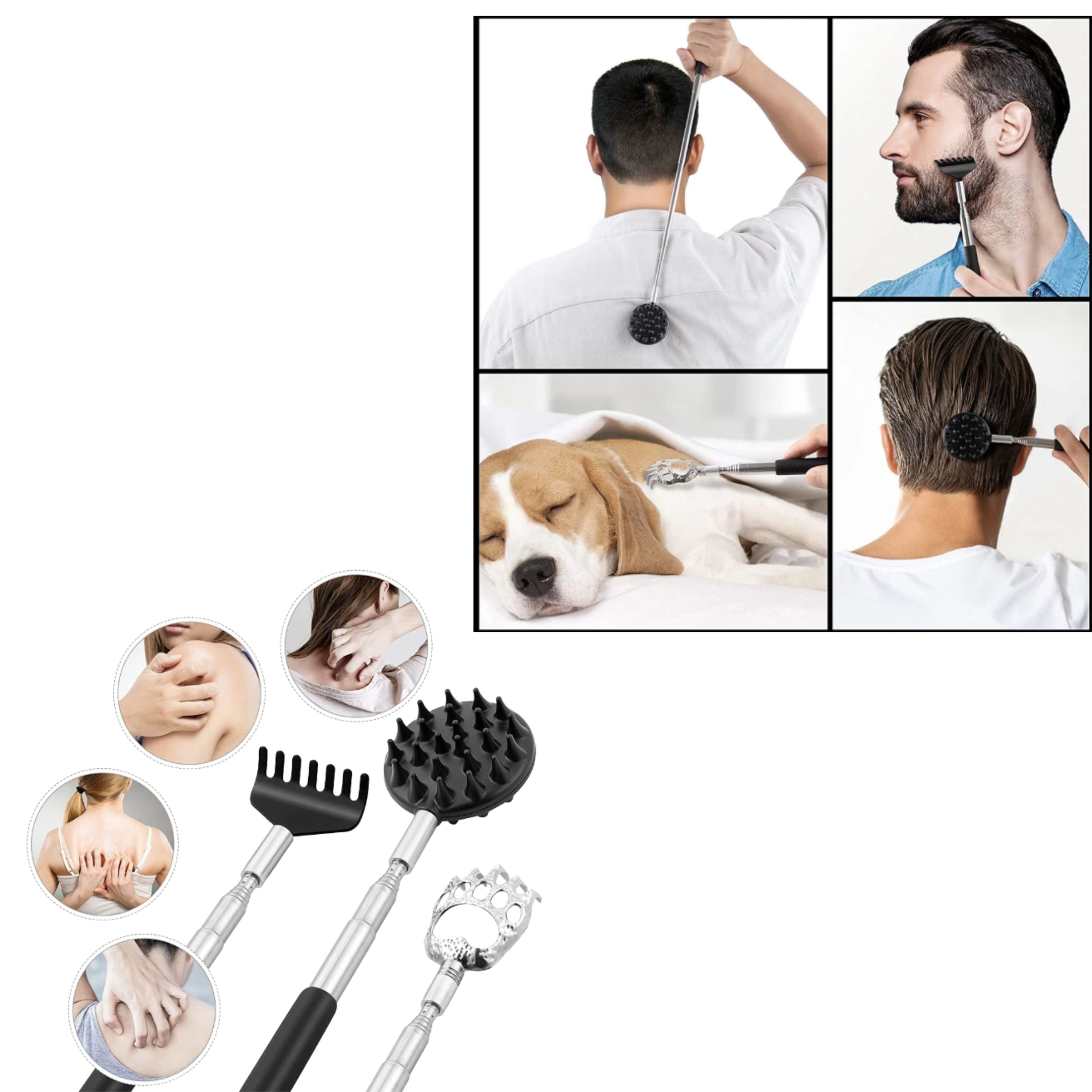 Kitcheniva Extendable Telescopic Back Scratcher with 3 Unique Heads and Carrying Bag