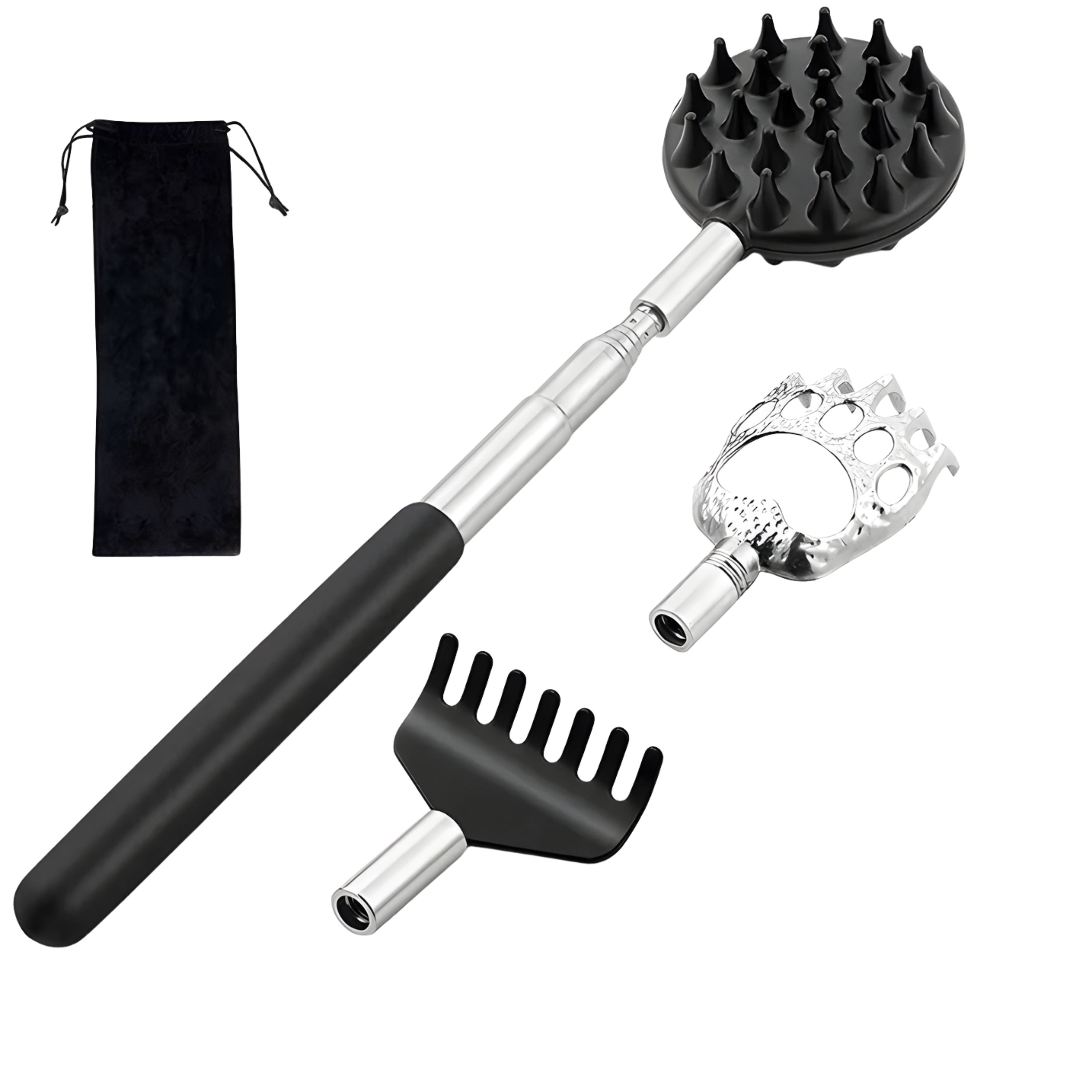 Kitcheniva Extendable Telescopic Back Scratcher with 3 Unique Heads and Carrying Bag