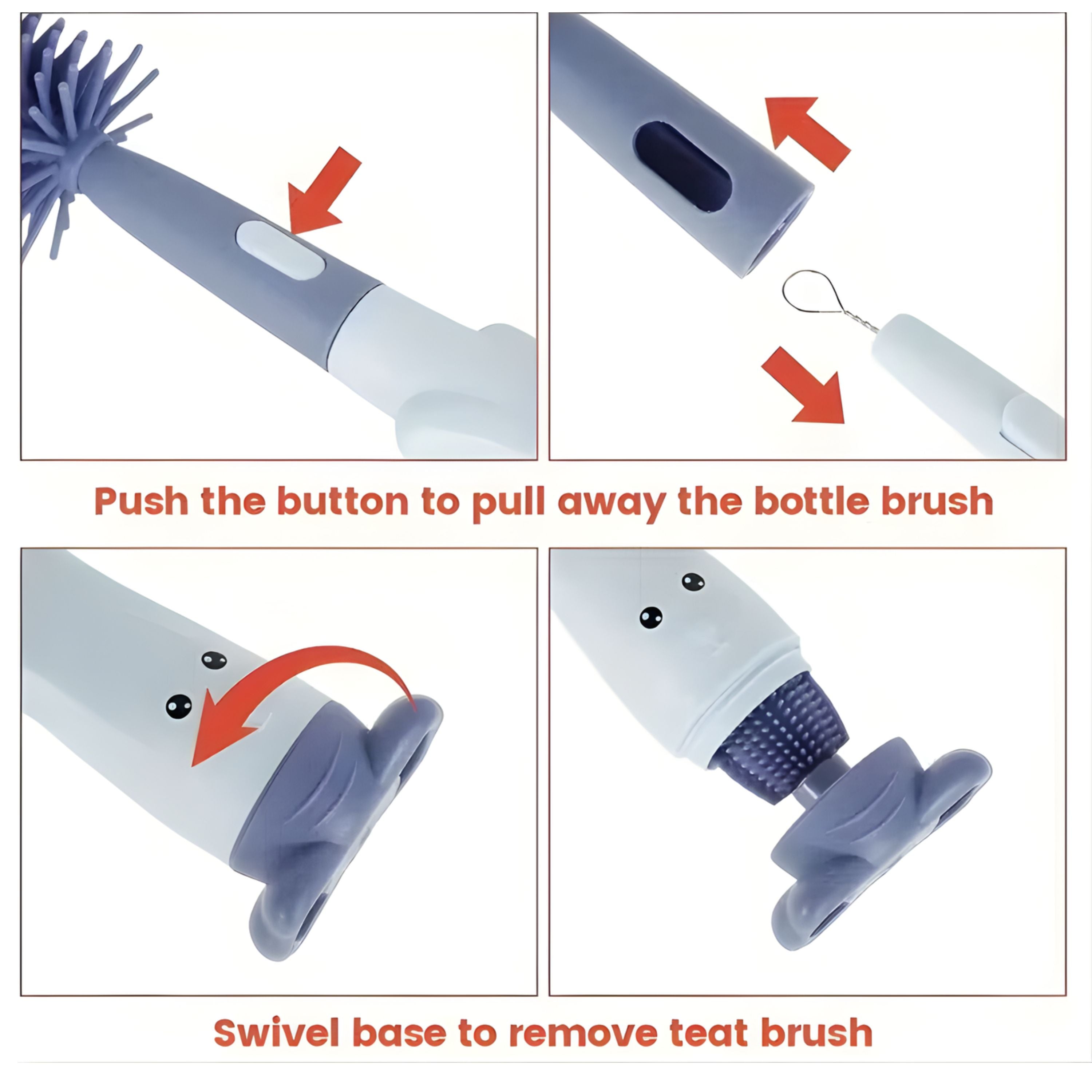 Kitcheniva 3-in-1 Silicone Bottle Brush - Comes with Detachable Head, Detachable Teat Nipple Cleaner Brush, and Straw Cleaner