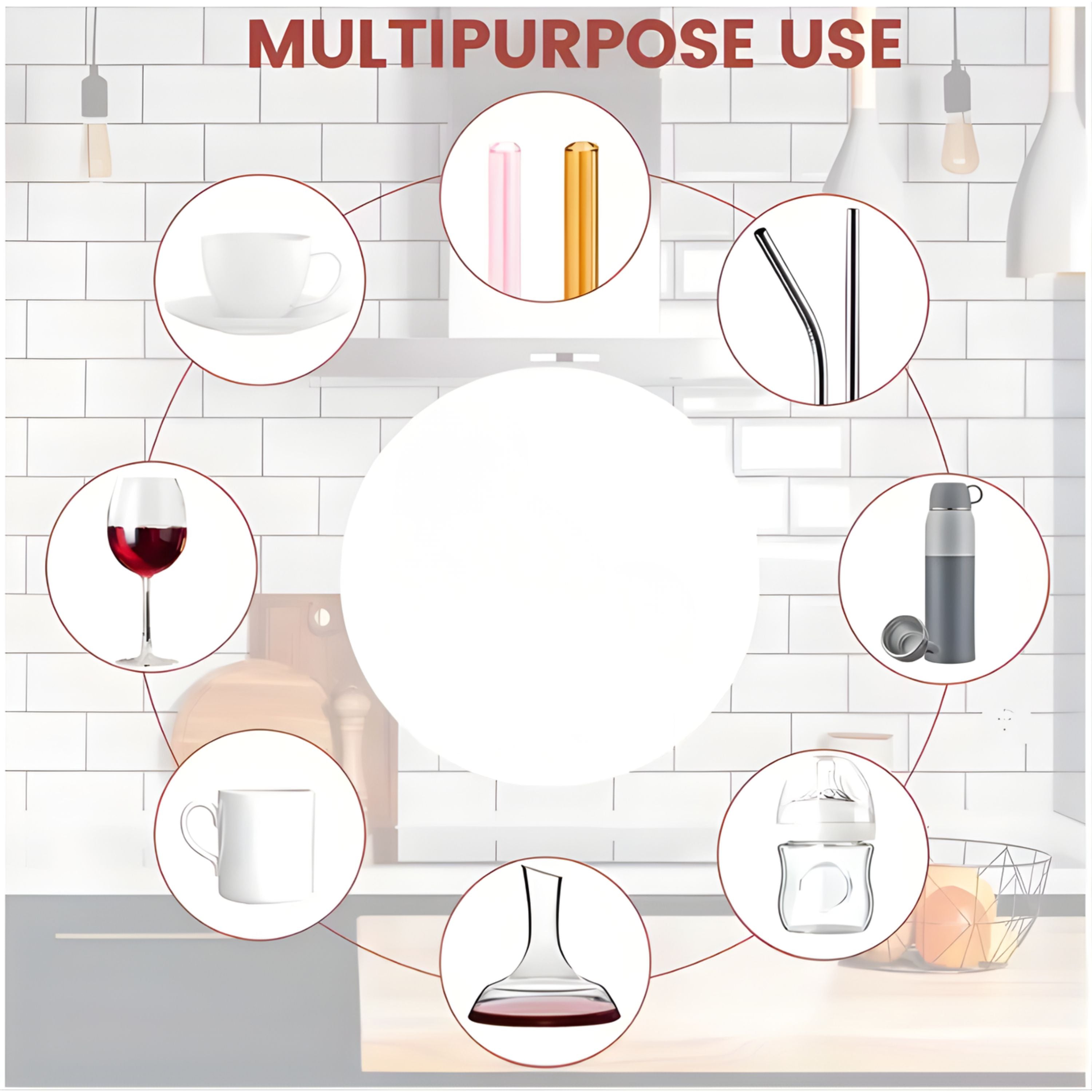 Kitcheniva 3-in-1 Silicone Bottle Brush - Comes with Detachable Head, Detachable Teat Nipple Cleaner Brush, and Straw Cleaner