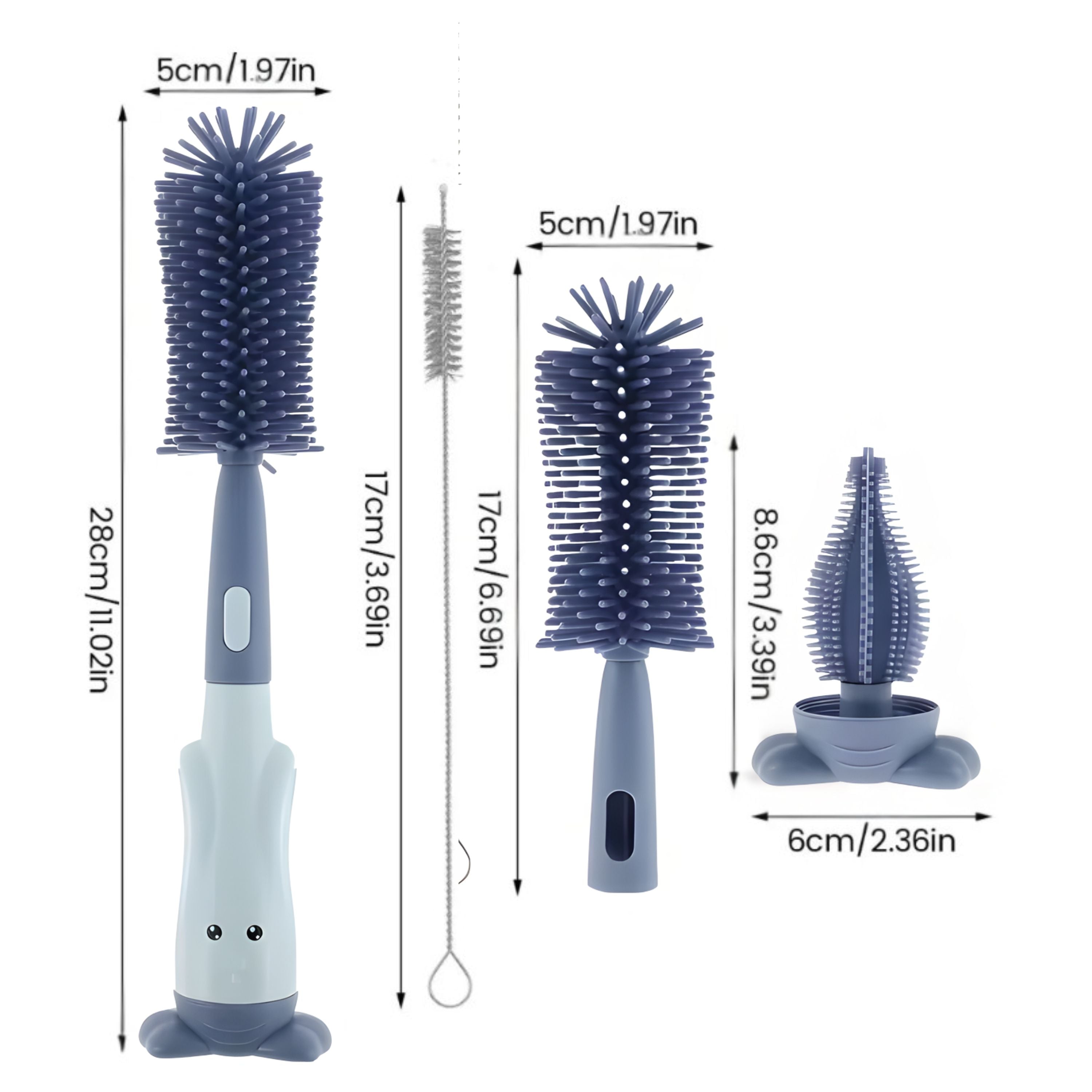 Kitcheniva 3-in-1 Silicone Bottle Brush - Comes with Detachable Head, Detachable Teat Nipple Cleaner Brush, and Straw Cleaner