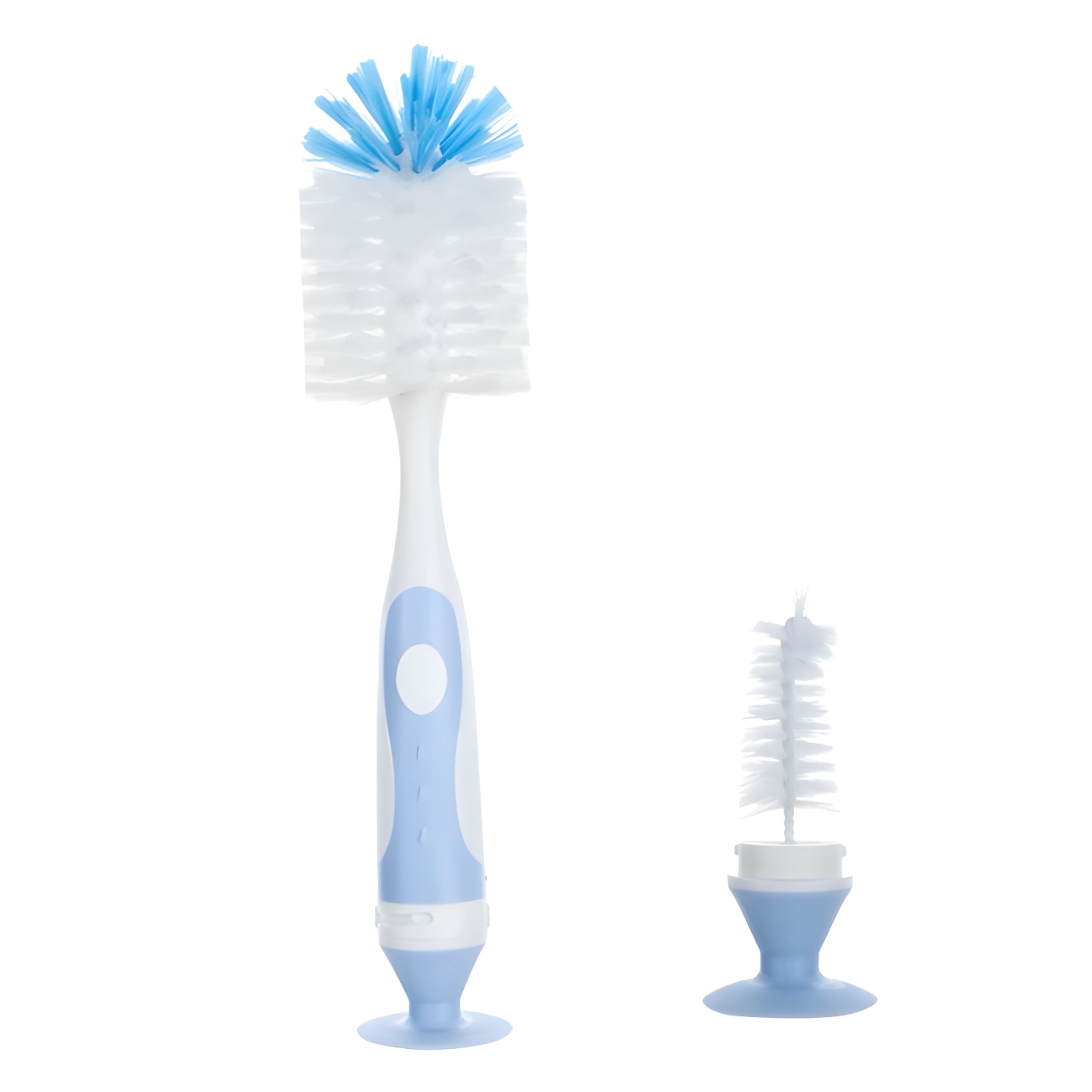 Kitcheniva Nylon Baby Bottle Cleaning Brush with Suction Cup Stand, Blue - Built-In Twist-Off Nipple & Teat Cleaner