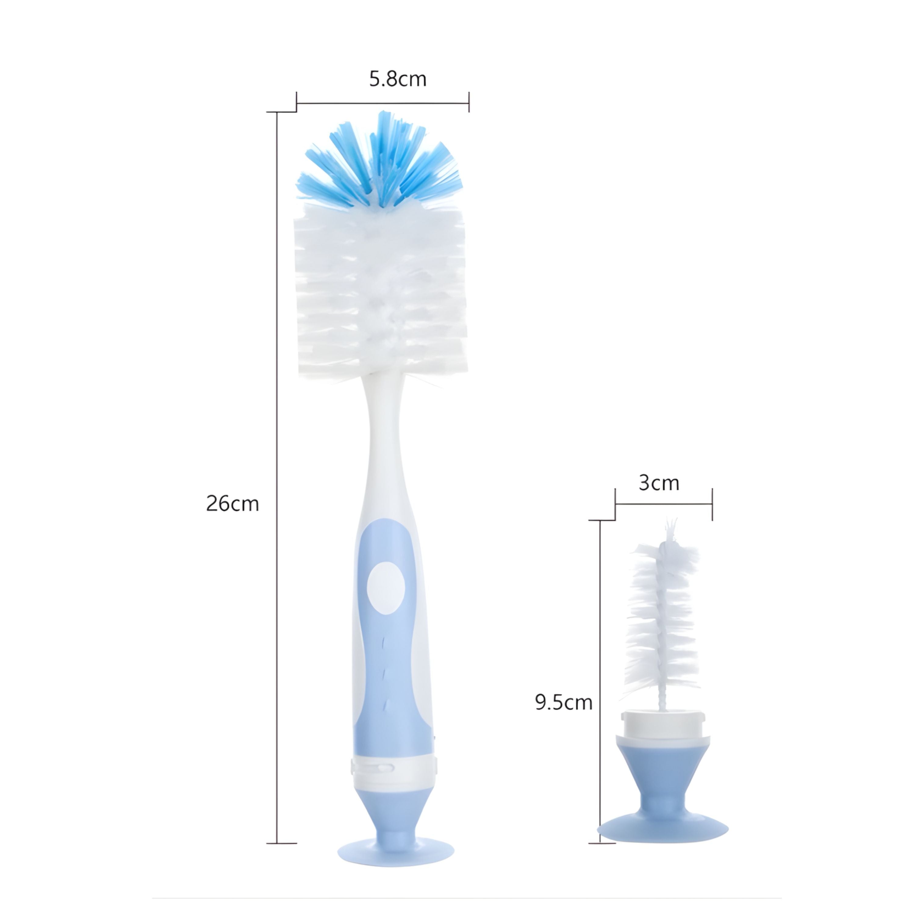 Kitcheniva Nylon Baby Bottle Cleaning Brush with Suction Cup Stand, Blue - Built-In Twist-Off Nipple & Teat Cleaner