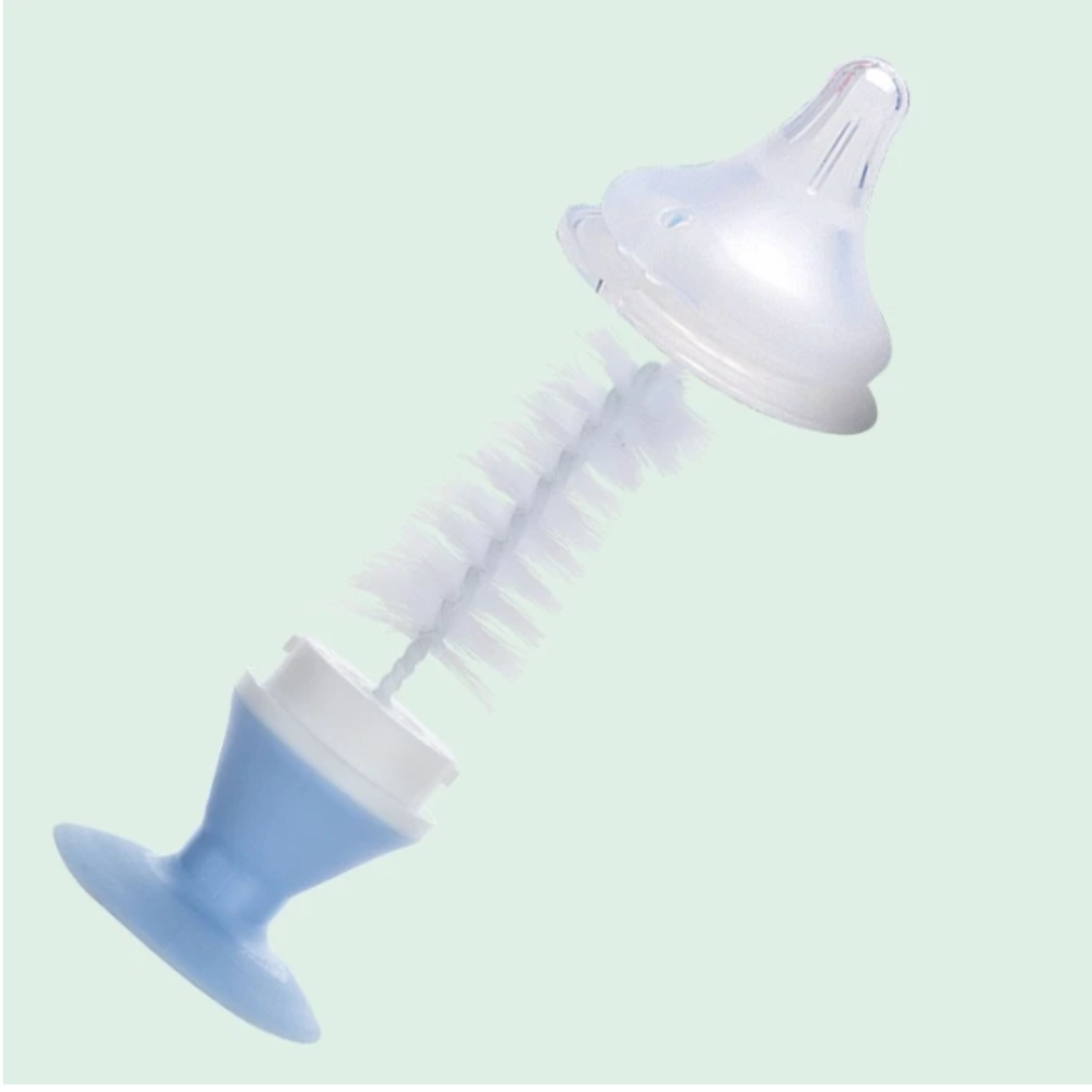 Kitcheniva Nylon Baby Bottle Cleaning Brush with Suction Cup Stand, Blue - Built-In Twist-Off Nipple & Teat Cleaner