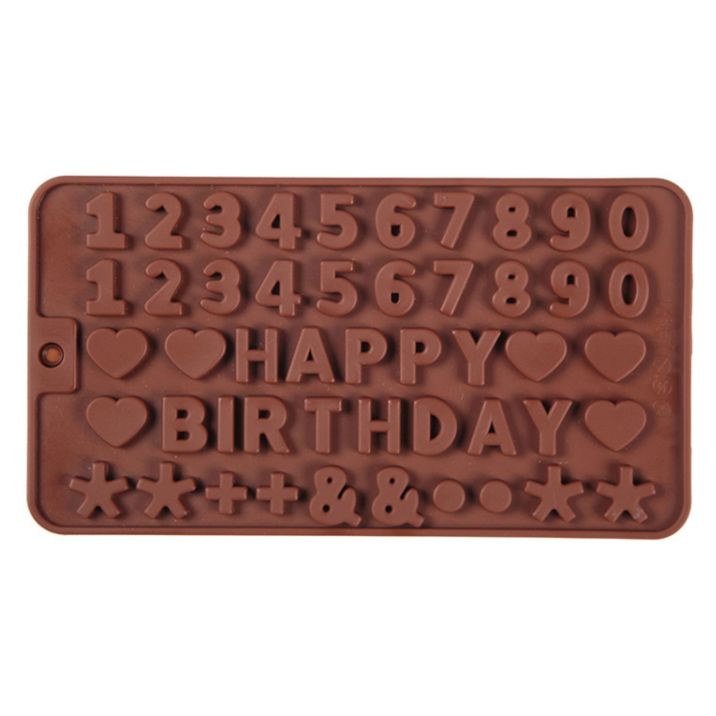 Kitcheniva Silicone Happy Birthday Chocolate Mold with Hearts, Symbols & Numbers (8.1 x 4.4 Inch)