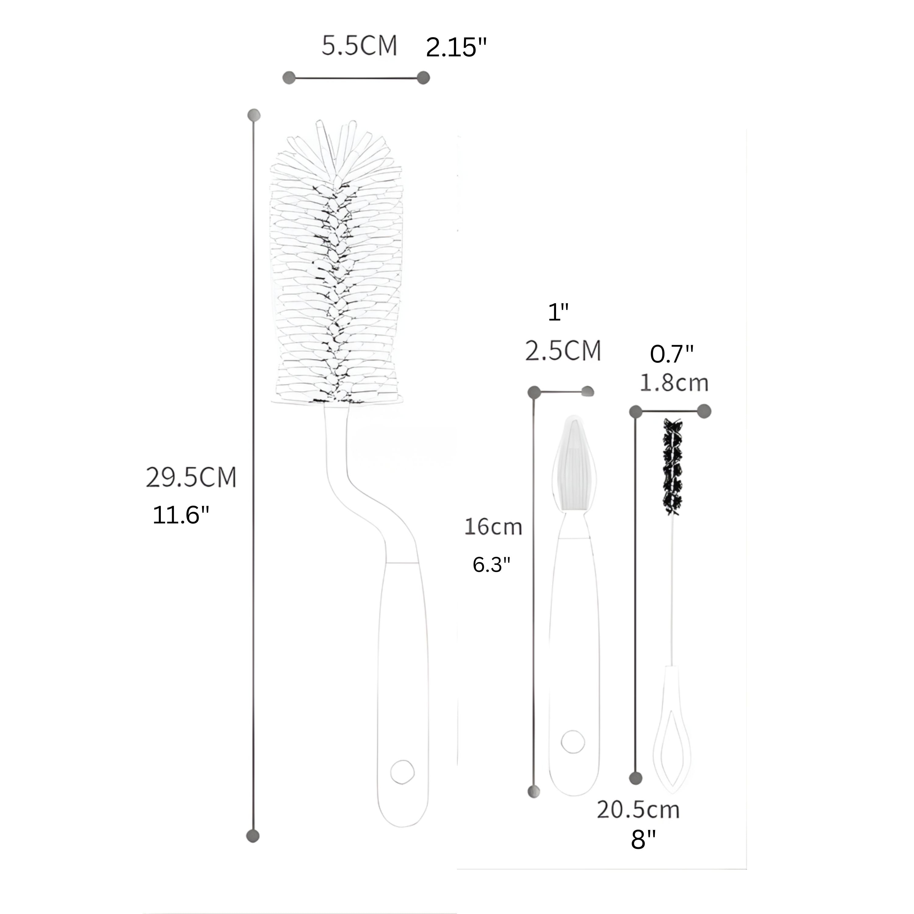 Kitcheniva Curved Silicone Bottle Brush 3 Pcs Set