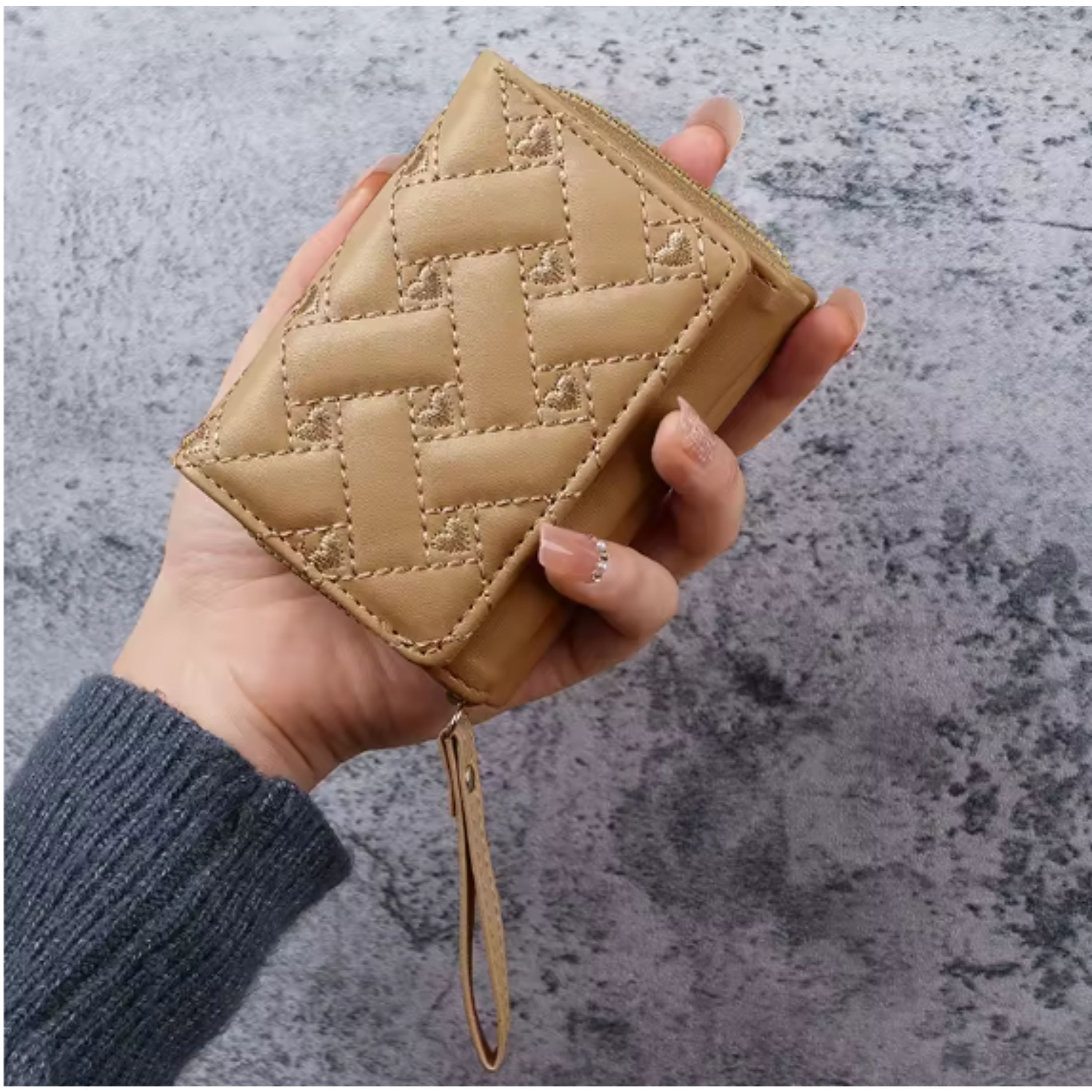 Kitcheniva Women's Heart Embroidered Wallet Khaki