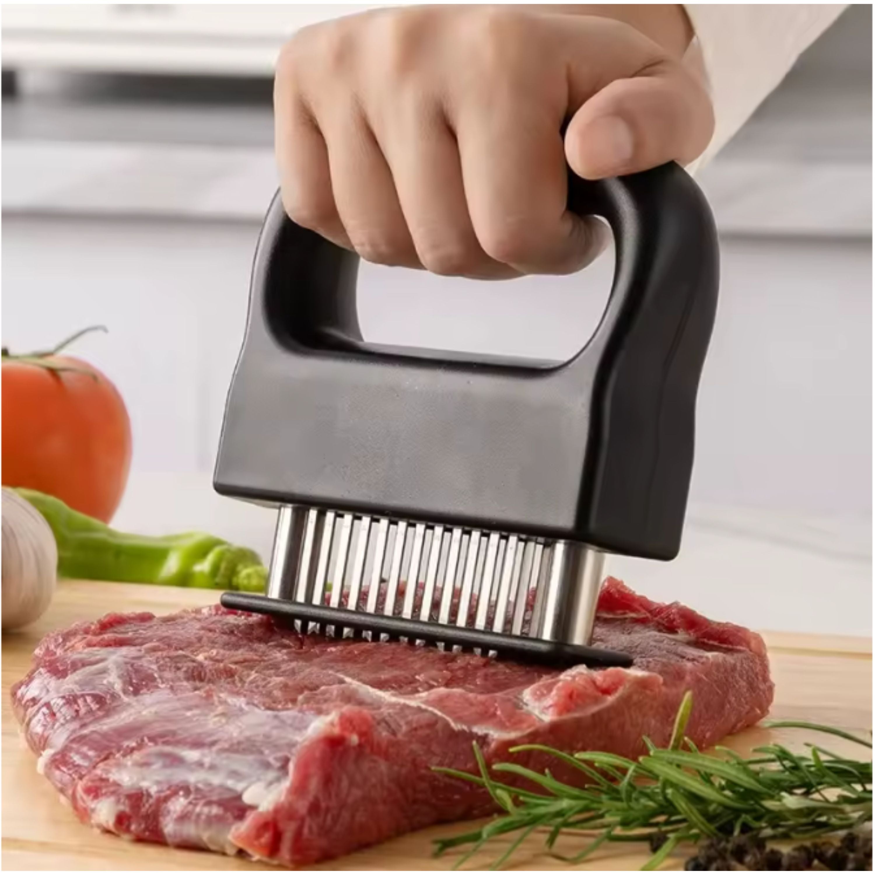 Kitcheniva Stainless Steel Meat Tenderizer for Steaks, Chicken, Pork - Sharp Needles to Puncture Meat for Maximum Tenderness and Flavor Penetration