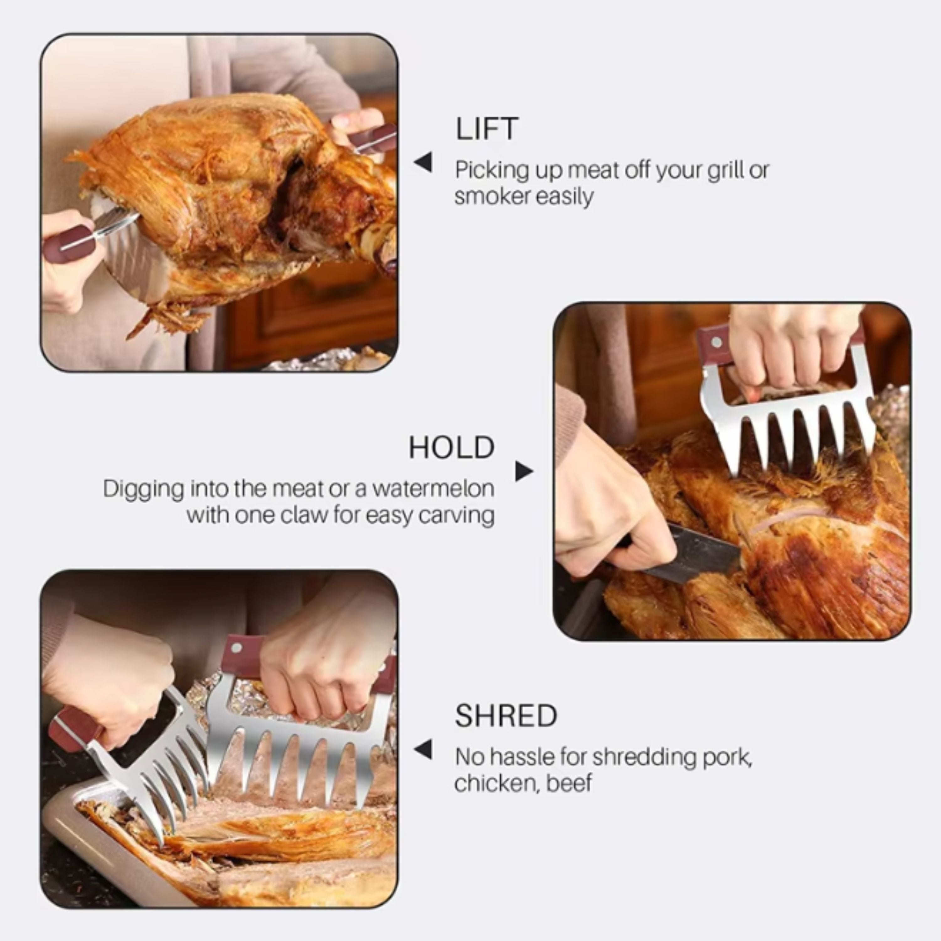 Kitcheniva 2 Pack Stainless Steel Meat Shredder for Shredded Beef, Pork, Chicken - Perfect Shredding Tool for BBQ, Sandwiches, and Tacos