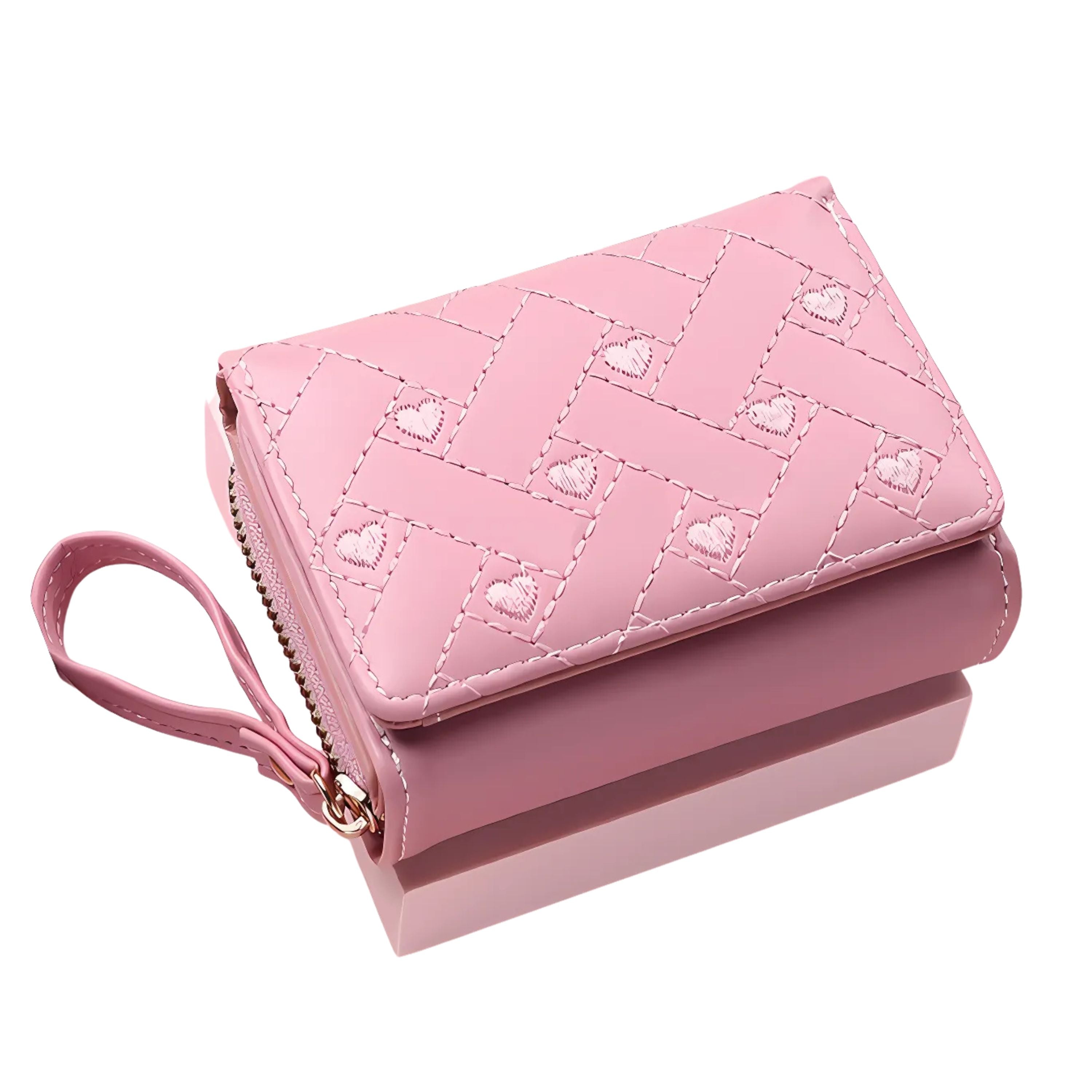 Kitcheniva Heart Embroidered Wallet Pink