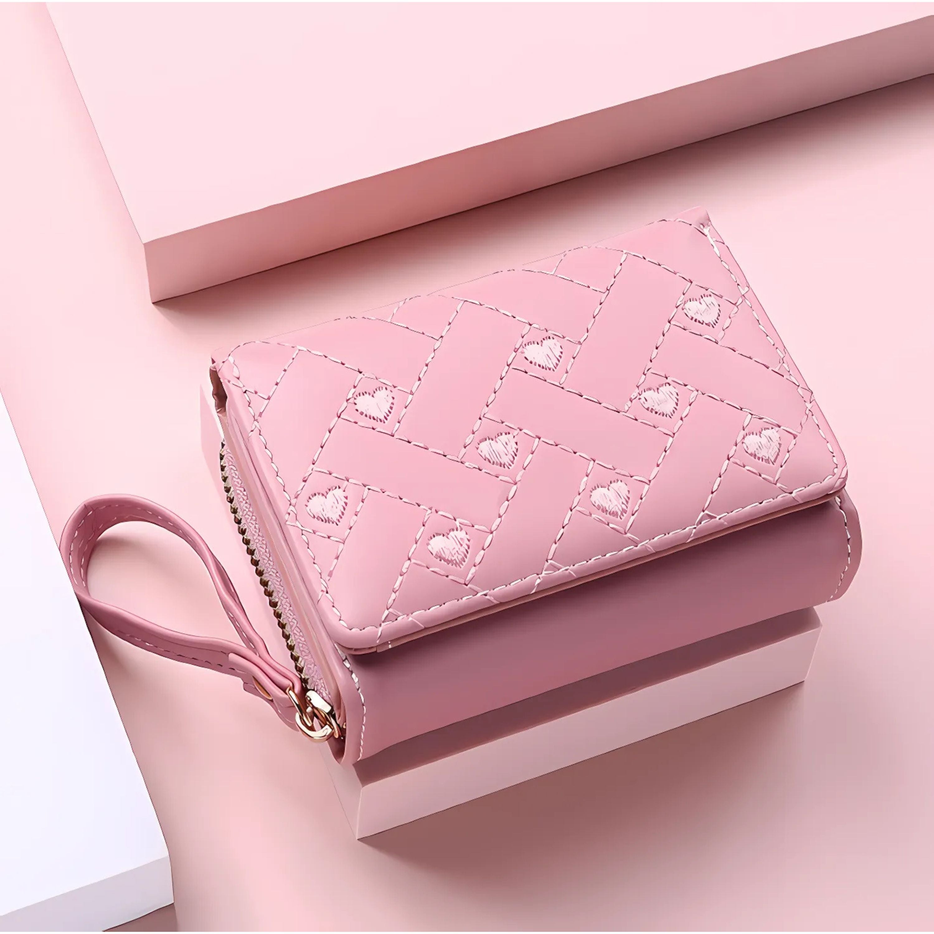 Kitcheniva Heart Embroidered Wallet Pink