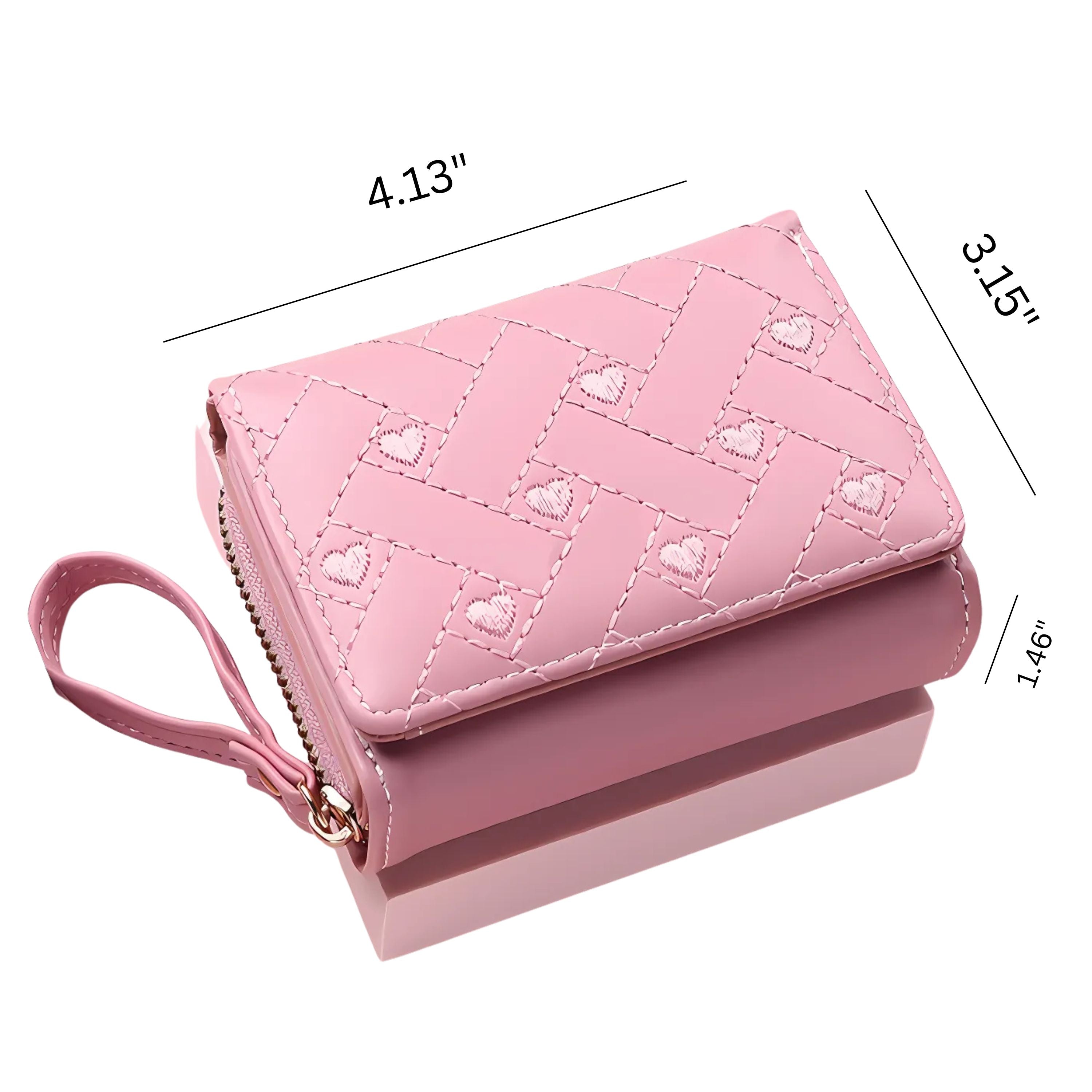 Kitcheniva Heart Embroidered Wallet Pink