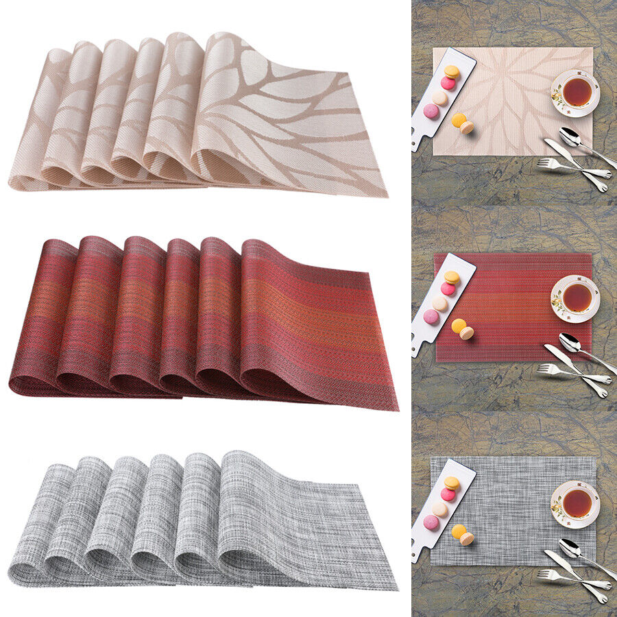 Kitcheniva 6-Pcs Non-Slip Washable PVC Heat Resistant Table Mats 18