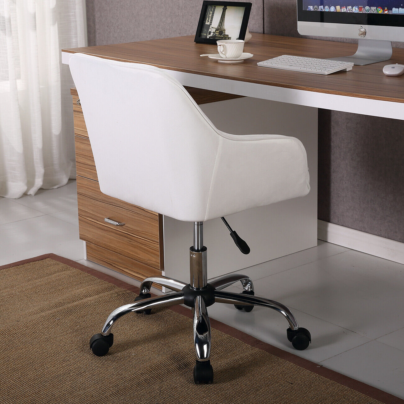 Modern Executive Desk Adjustable Swivel Height Velvet, White