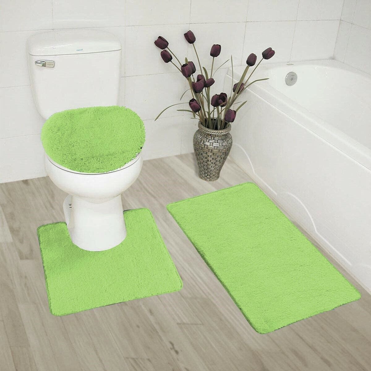 Kitcheniva 3-Piece Blue Bathroom Bath Mat Rug Set with Toilet Lid Cover Non-Slip