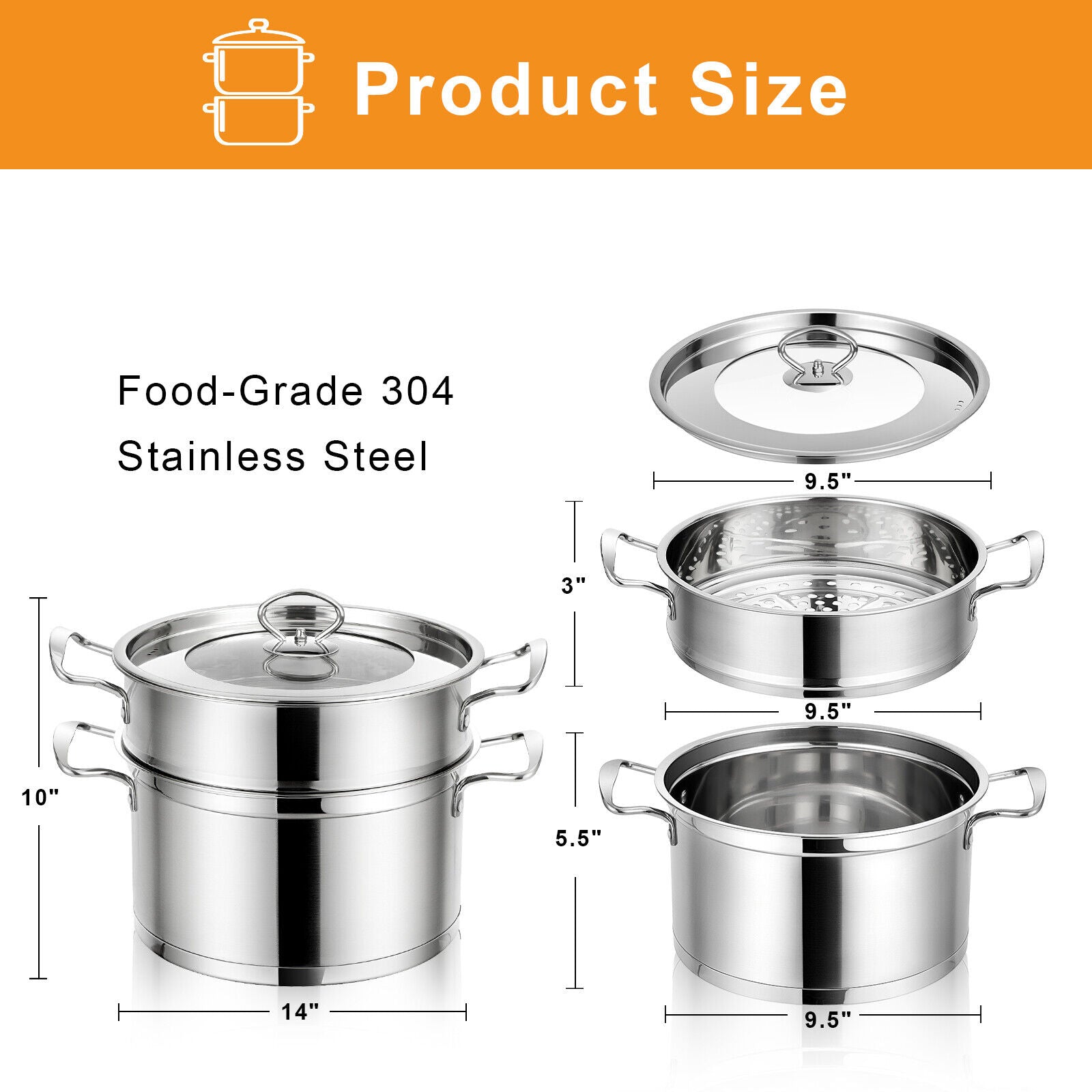 Kitcheniva Stainless Steel Steaming Cookware 2-Tier