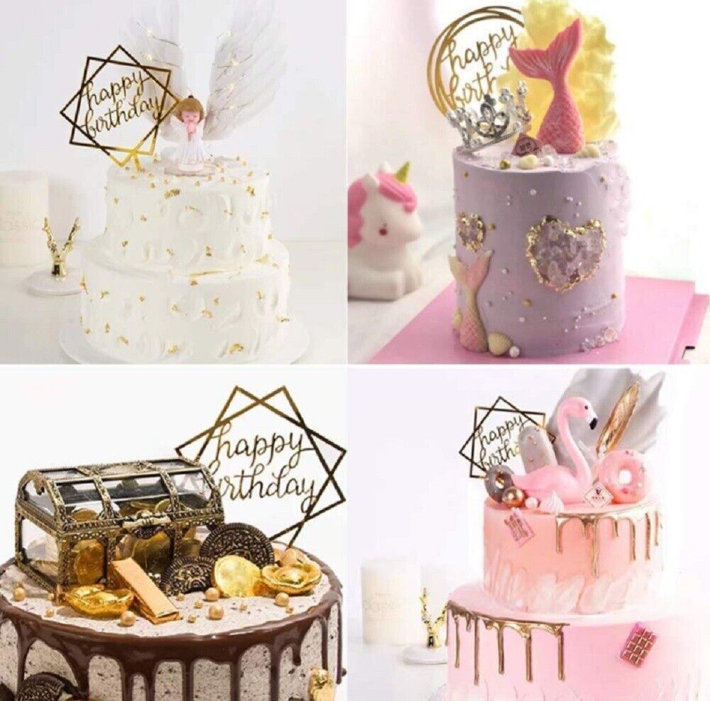 Kitcheniva 12-PCS Glitter Paper Happy Birthday Cake Topper