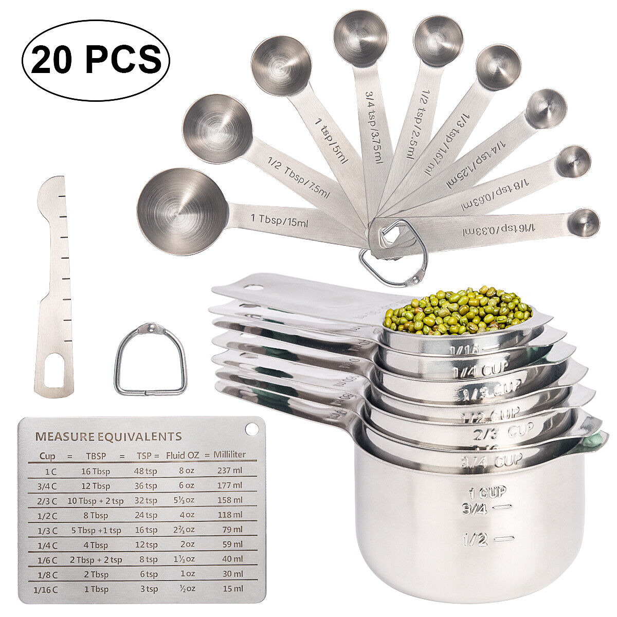 Kitcheniva Stainless Steel Measuring Cups 20 Pcs