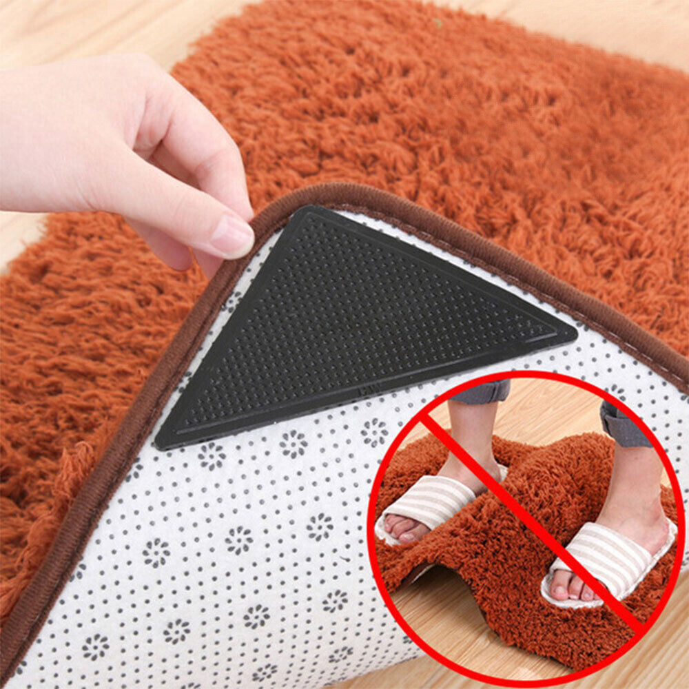 Kitcheniva 4-Pcs Reusable Rug Grippers Stopper Anti Slip Rubber Corner Mat Washable