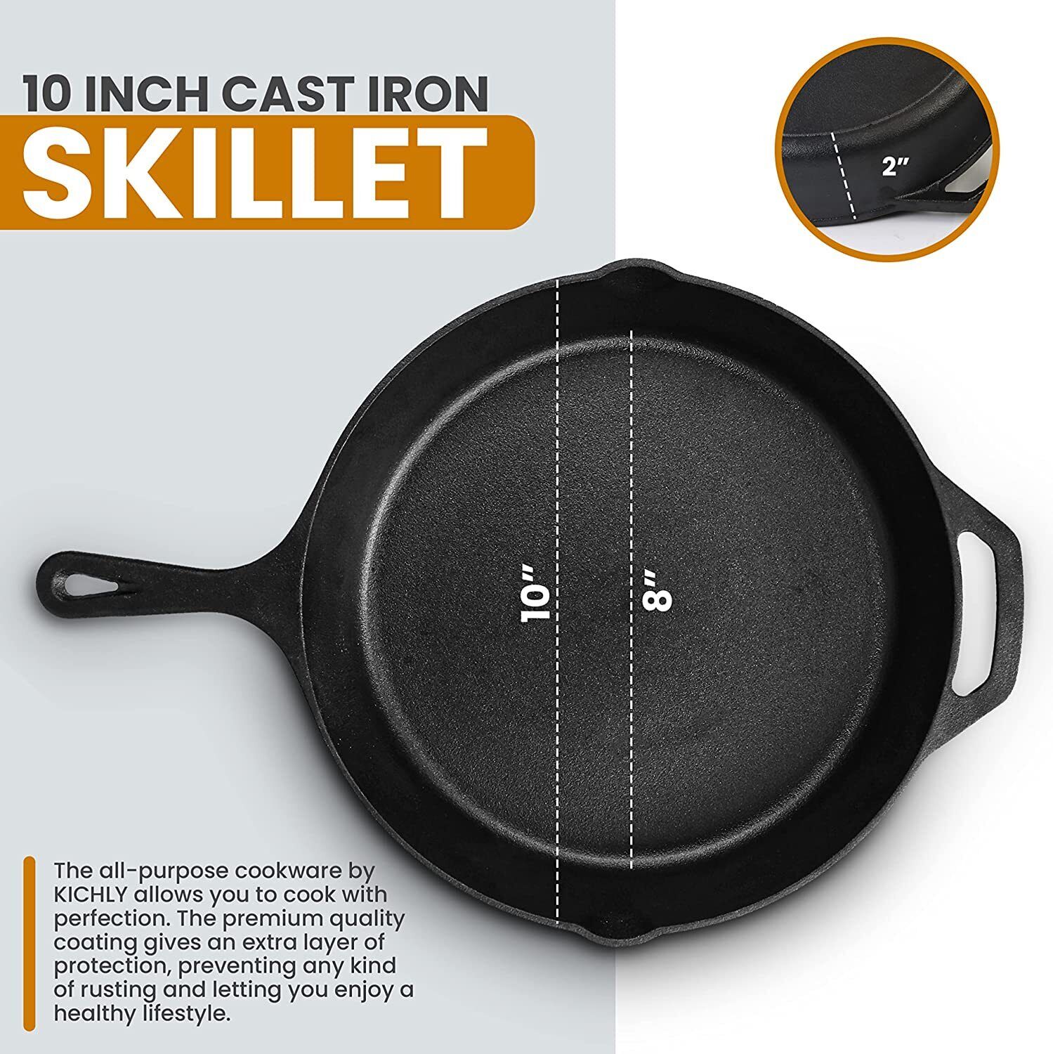 Kitcheniva Cast Iron Skillet With Lid Frying Pan Grill Cookware