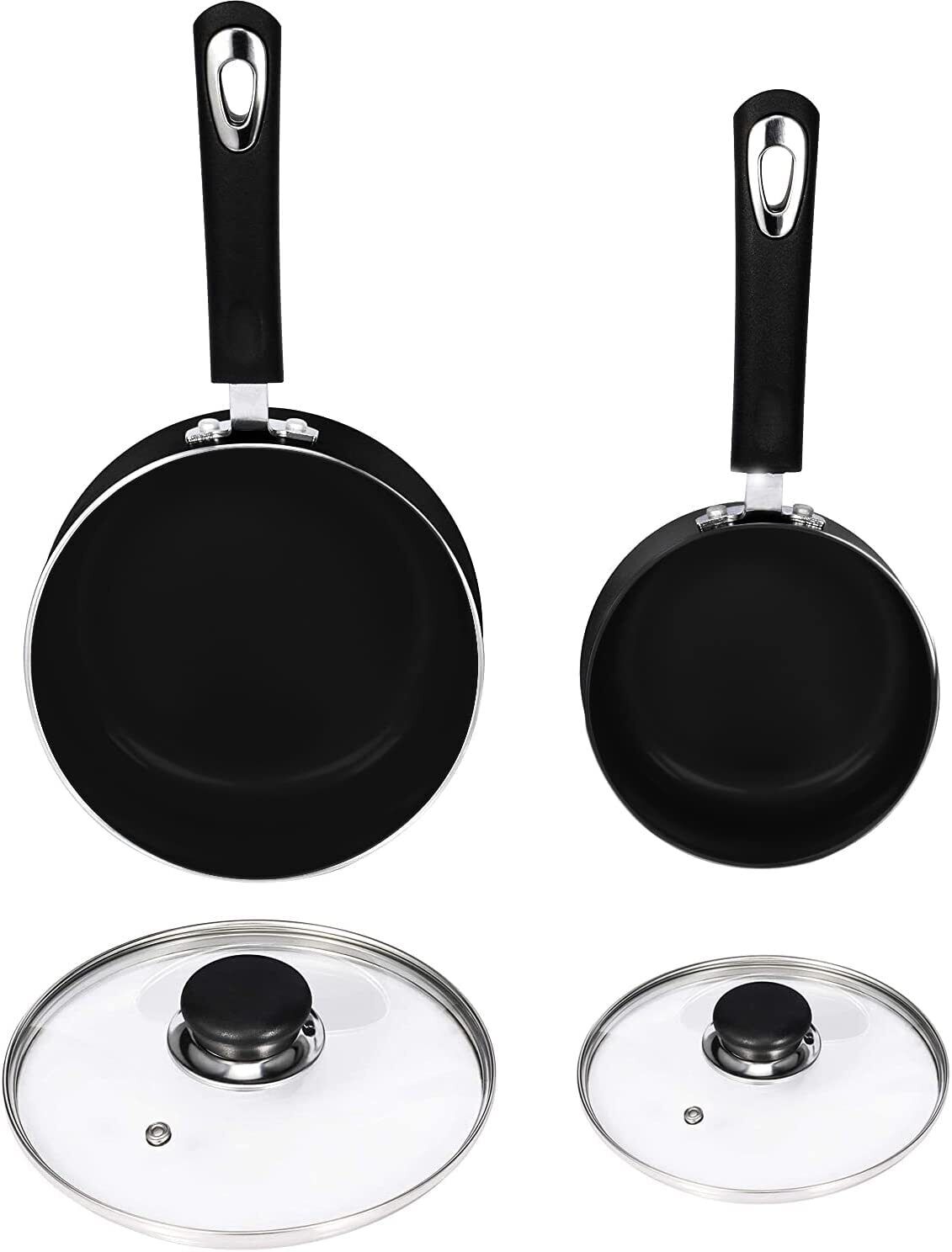 Kitcheniva Nonstick Cookware Saucepan with Glass Lid, Black (Set of 2)